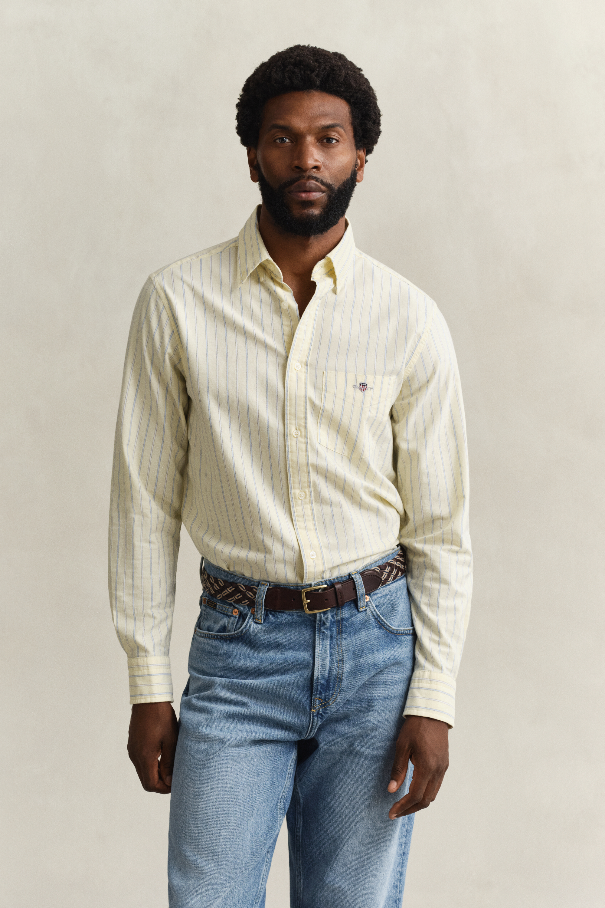 Gant Men's Light Mustard Yellow Striped Classic Oxford Shirt (Xxxl)