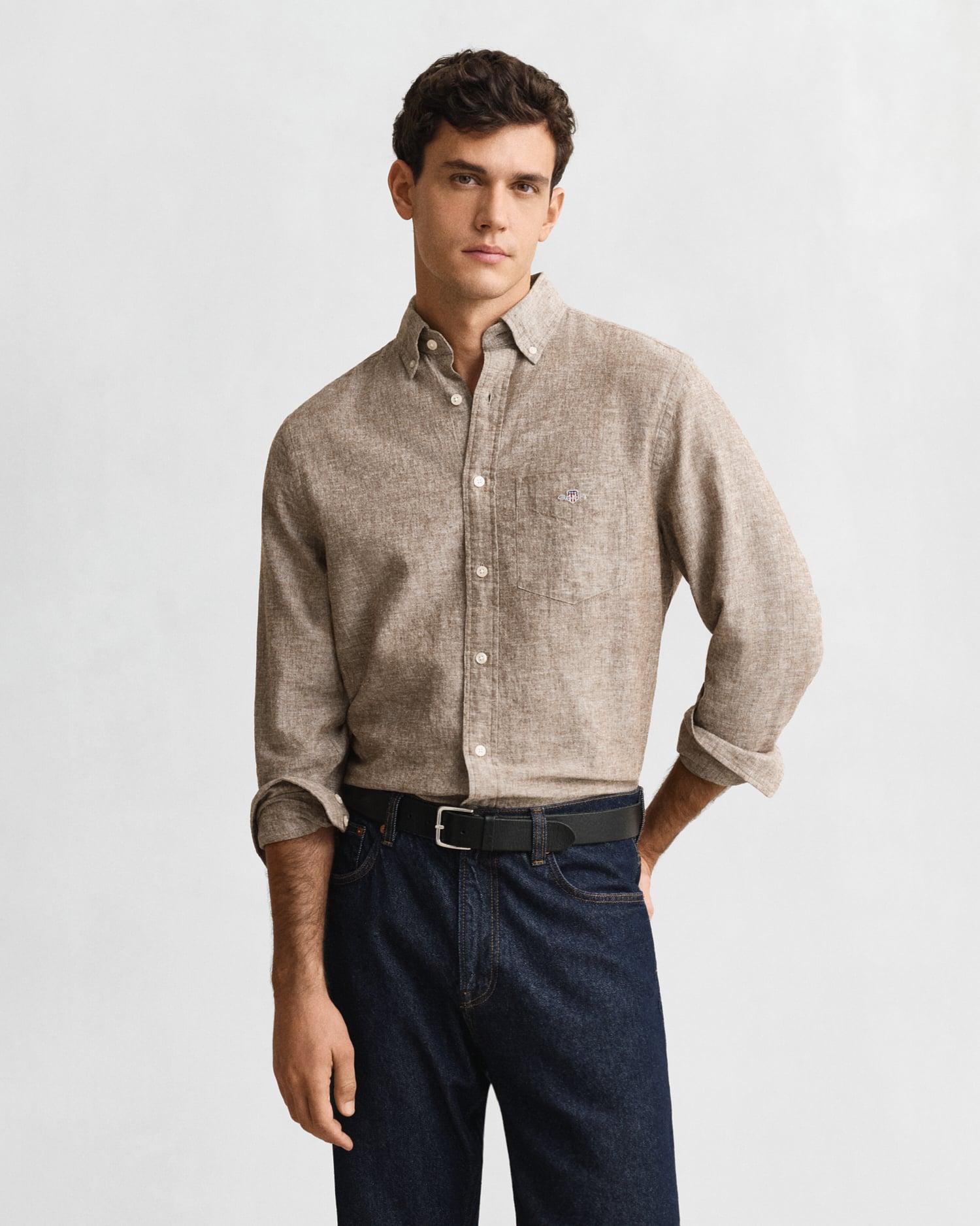 Gant Men's Brown Linen Blend Shirt (Xxl) Mahogany