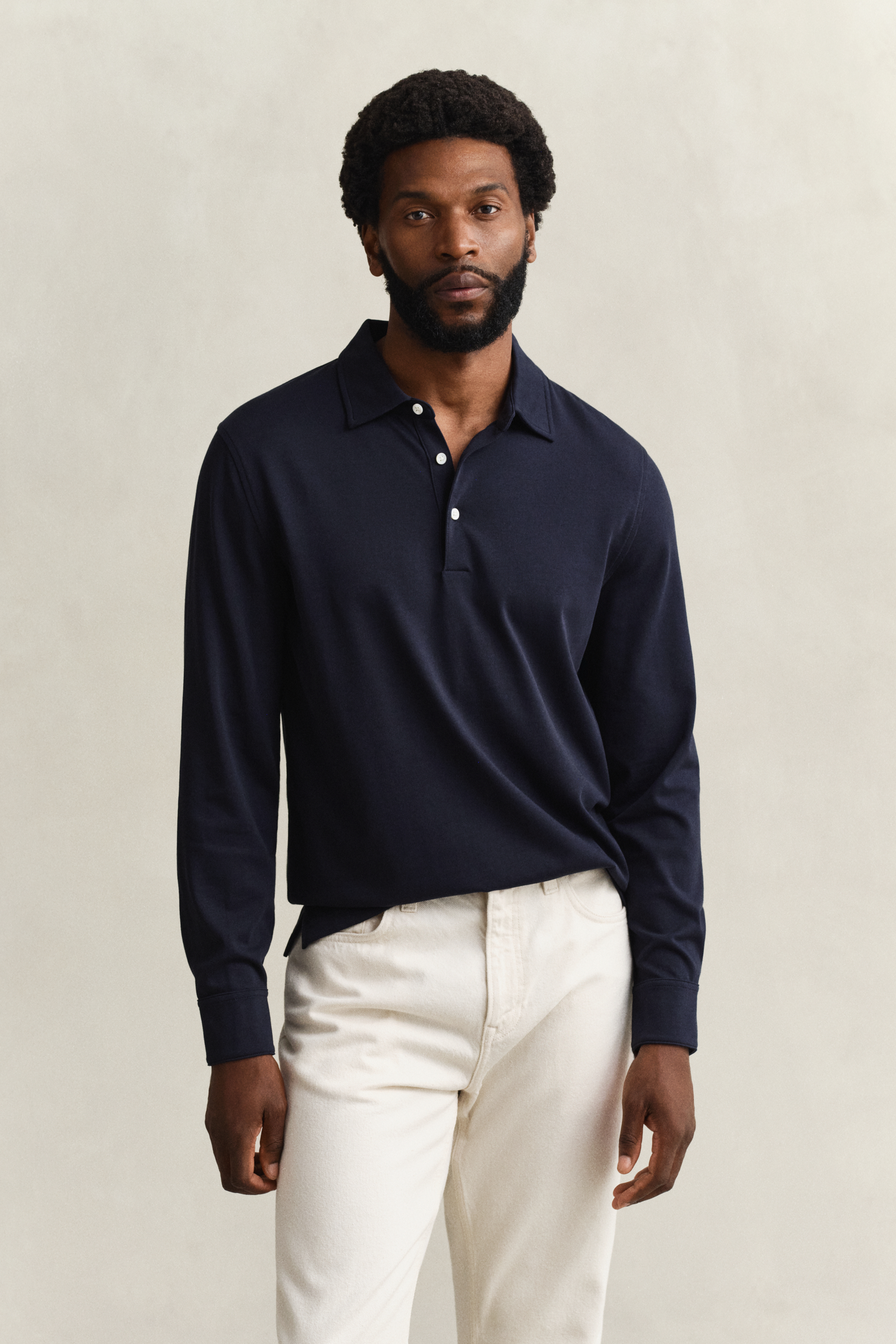 Gant Men's Navy Pima Cotton Long Sleeve Polo Shirt (M) Evening Blue