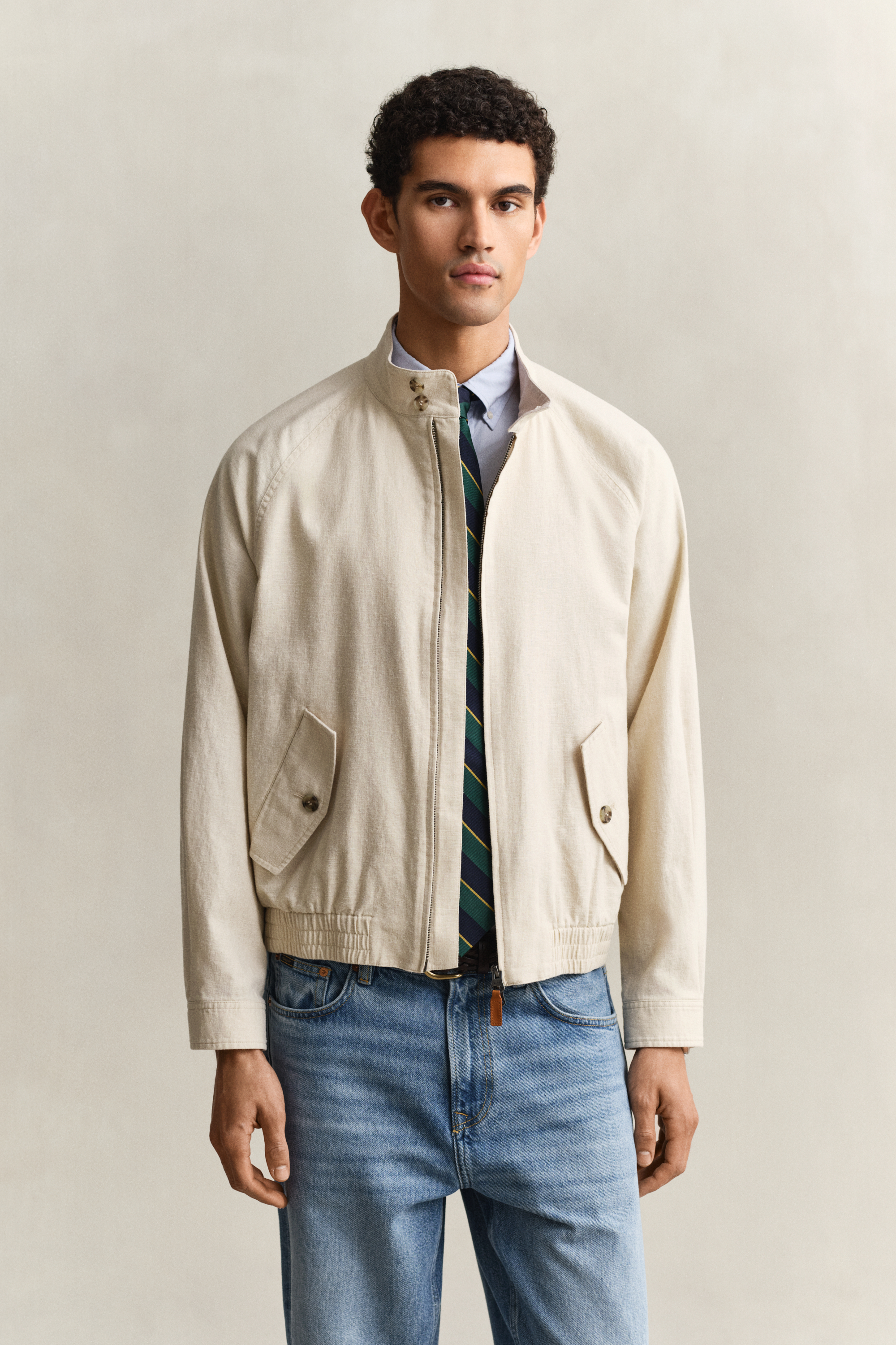 Gant Men's Beige Linen Blend Harrington Jacket (Xl) Soft Oat