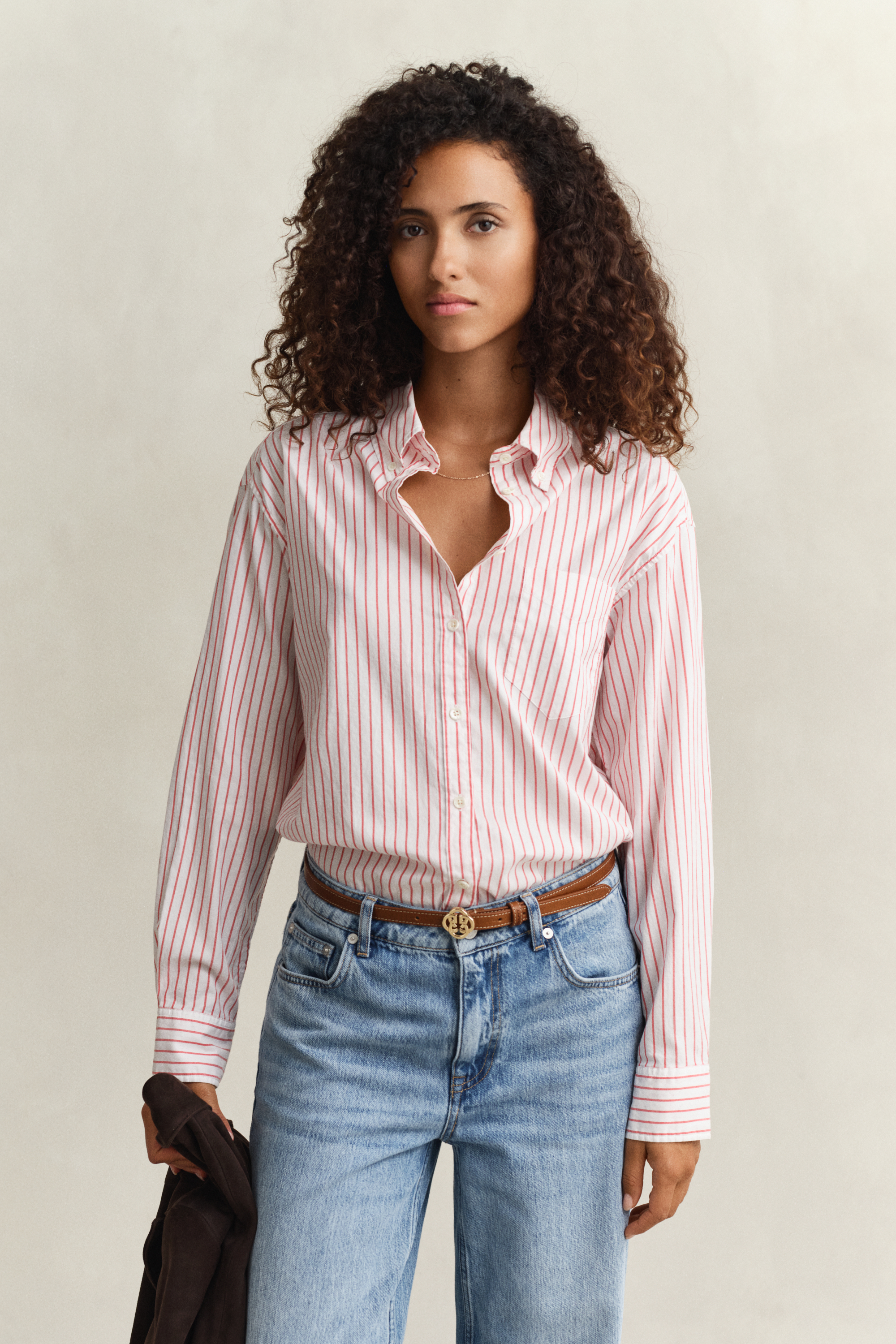 Gant Women's Off White Striped Luxury Oxford Shirt (40) Eggshell