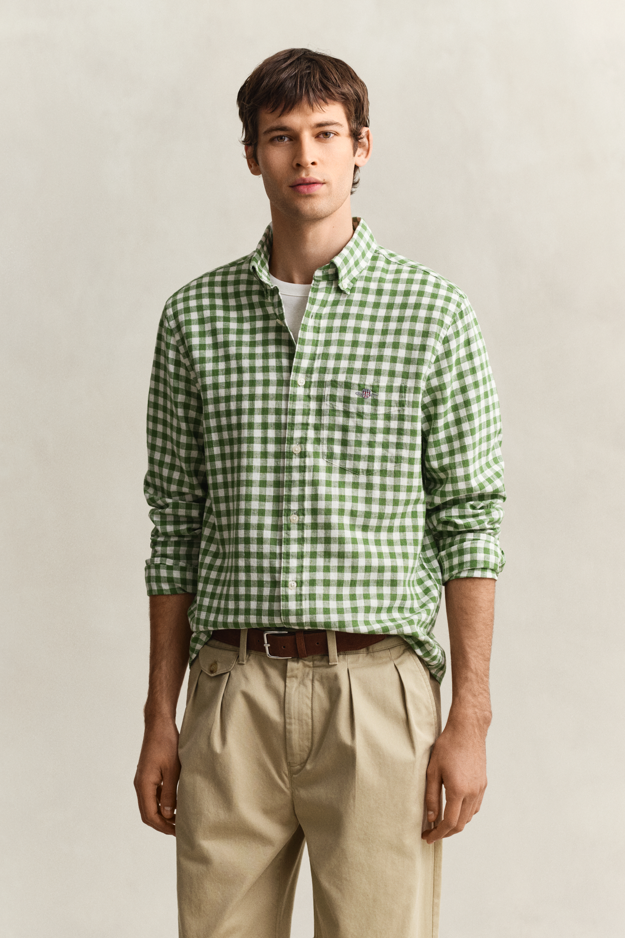 Gant Men's Dry Herb Green Gingham Linen Blend Shirt (Xxxl)