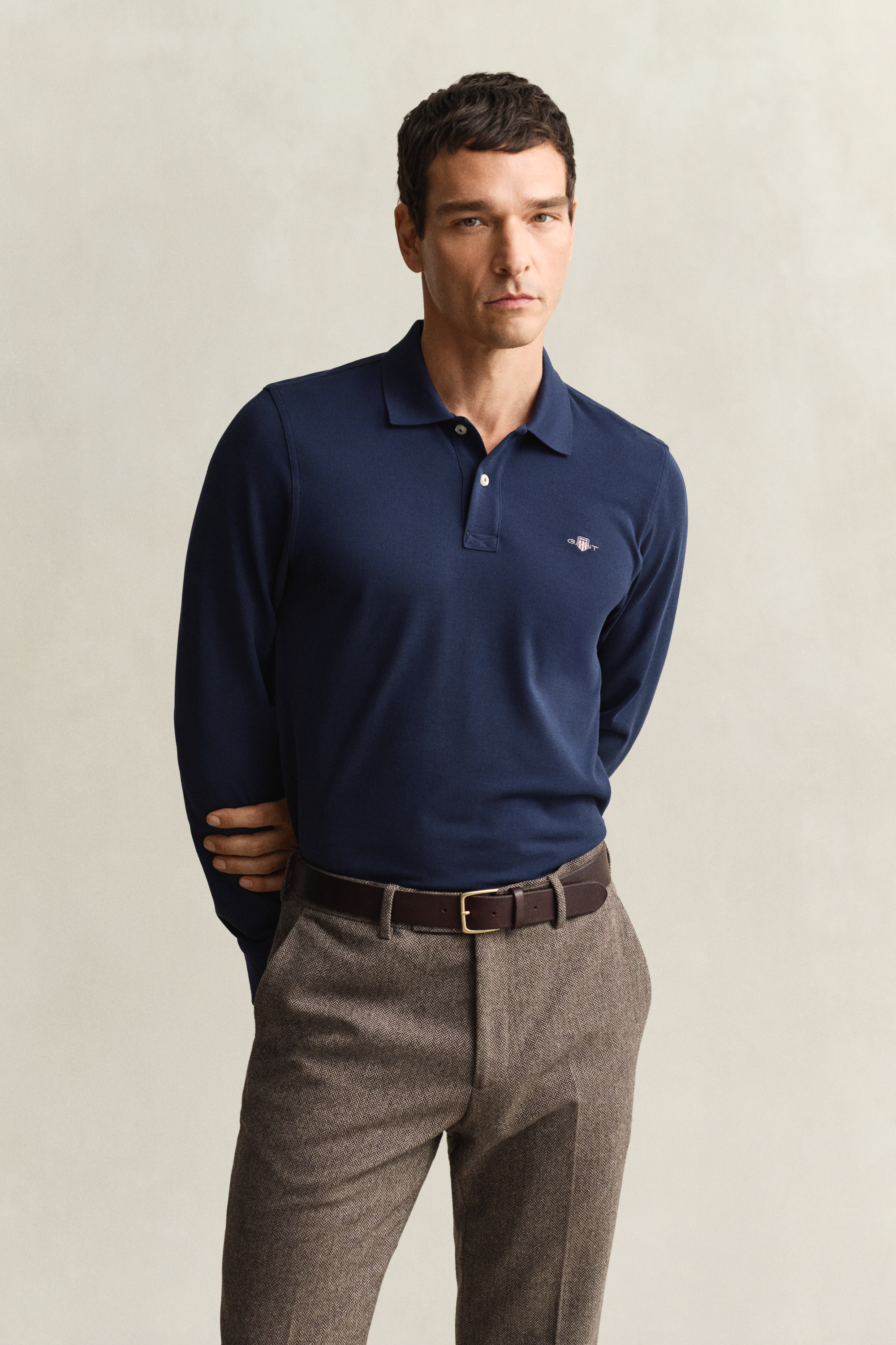 Gant Men's Navy Long Sleeve Polo Shirt (S) Evening Blue