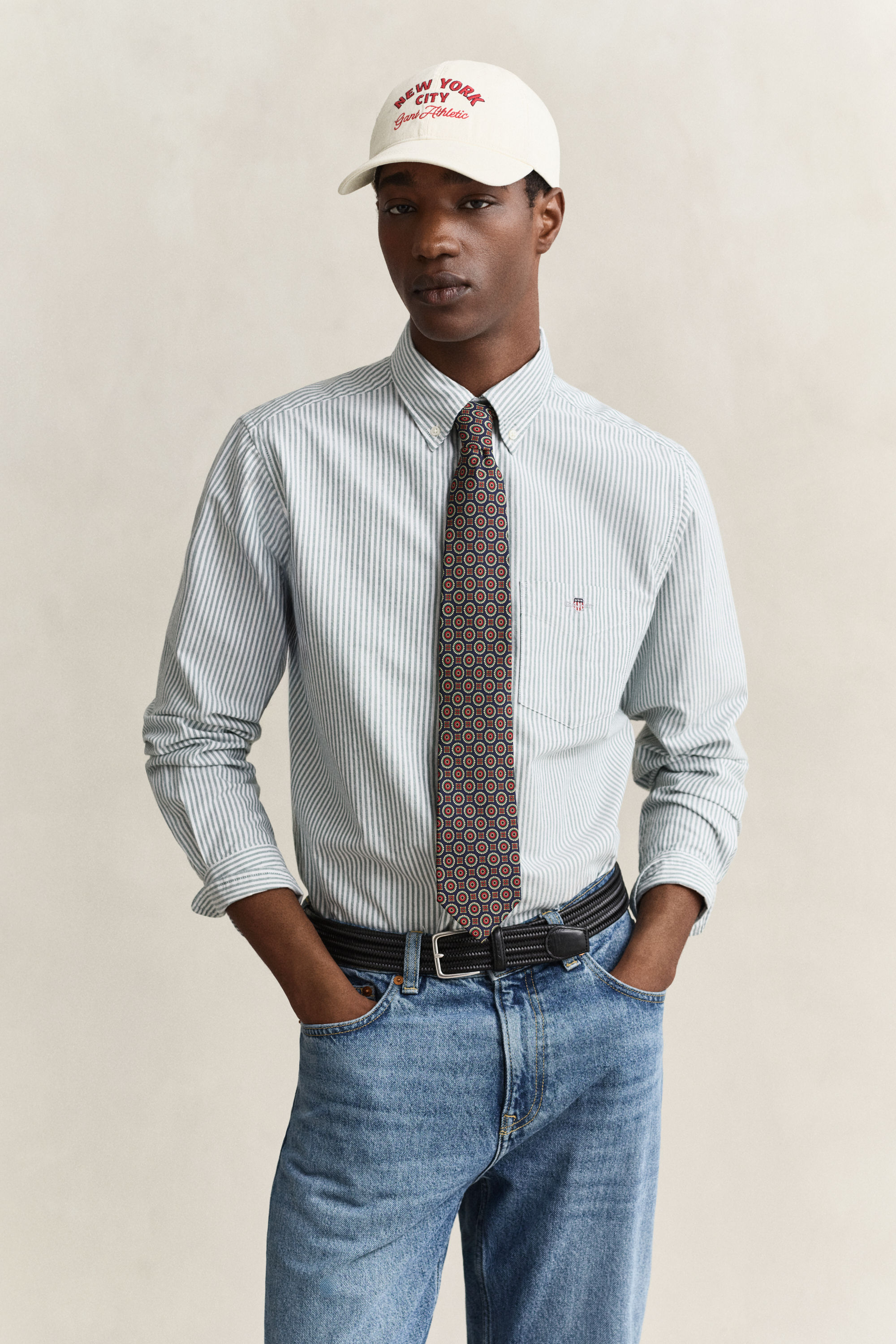 Gant Men's Dark Emerald Classic Regular Striped Oxford Shirt (L)
