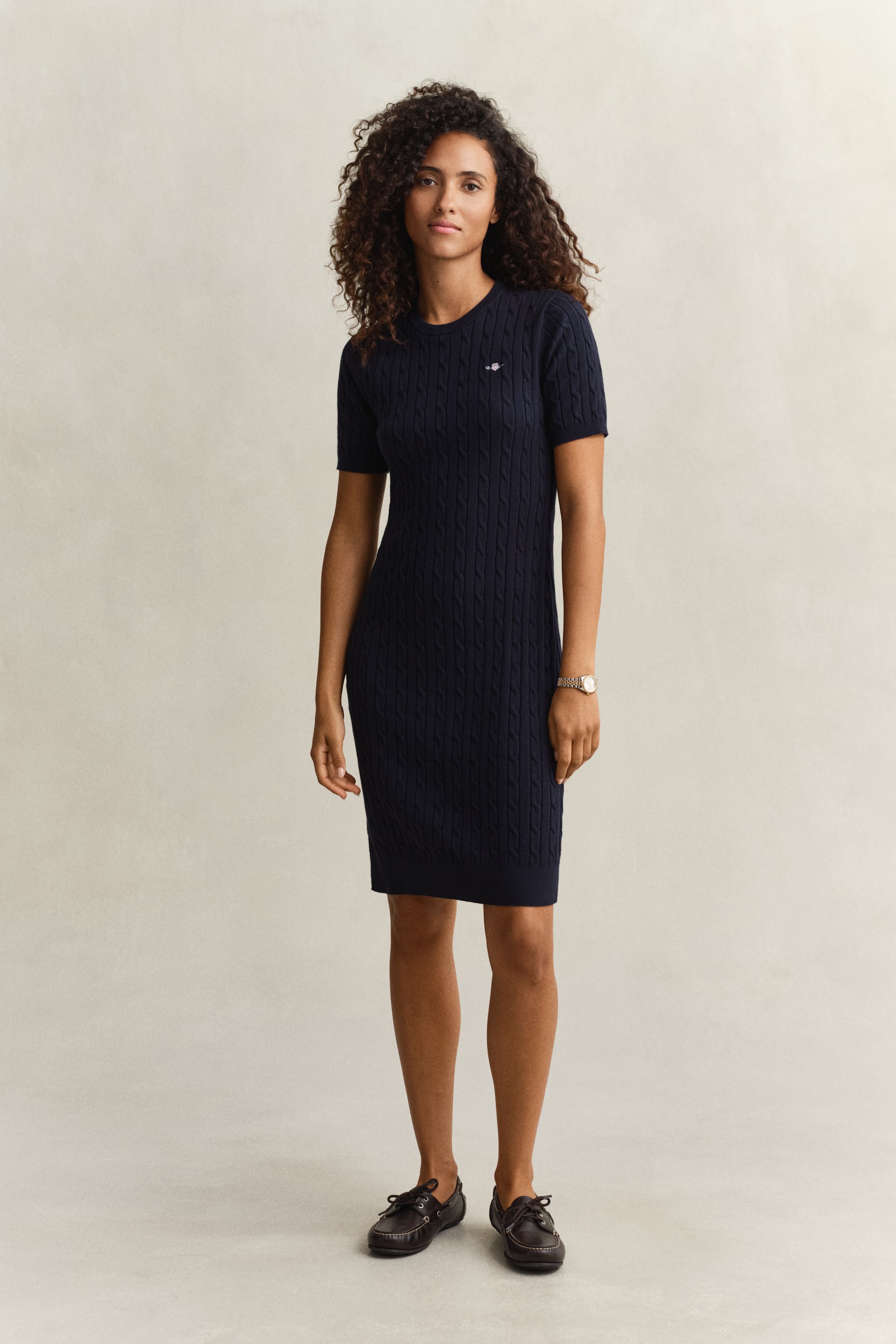 Gant Women's Navy Cotton Cable Knit Dress (Xs) Evening Blue