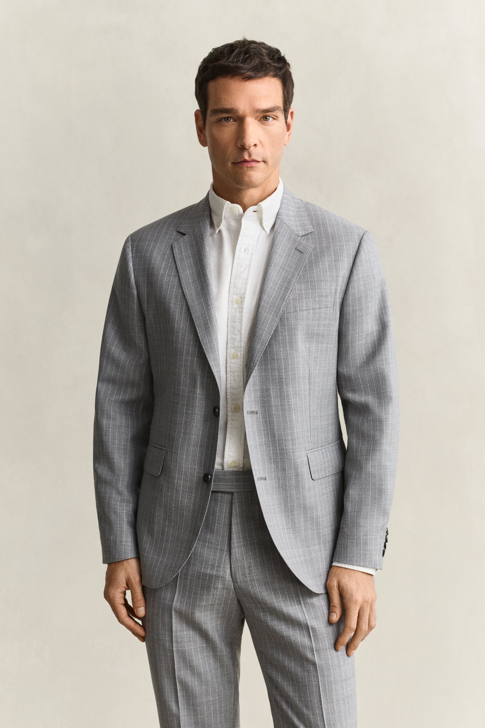 Gant Men's Grey Pinstriped Suit Jacket (52) Melange