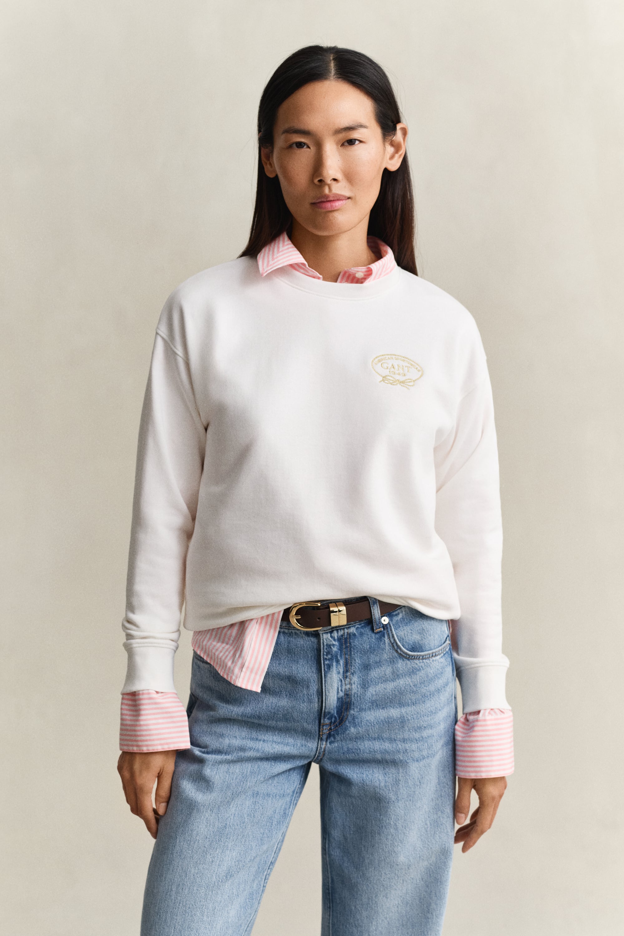 Gant Women's Off White Rope Graphic Sweatshirt (Xl) Eggshell