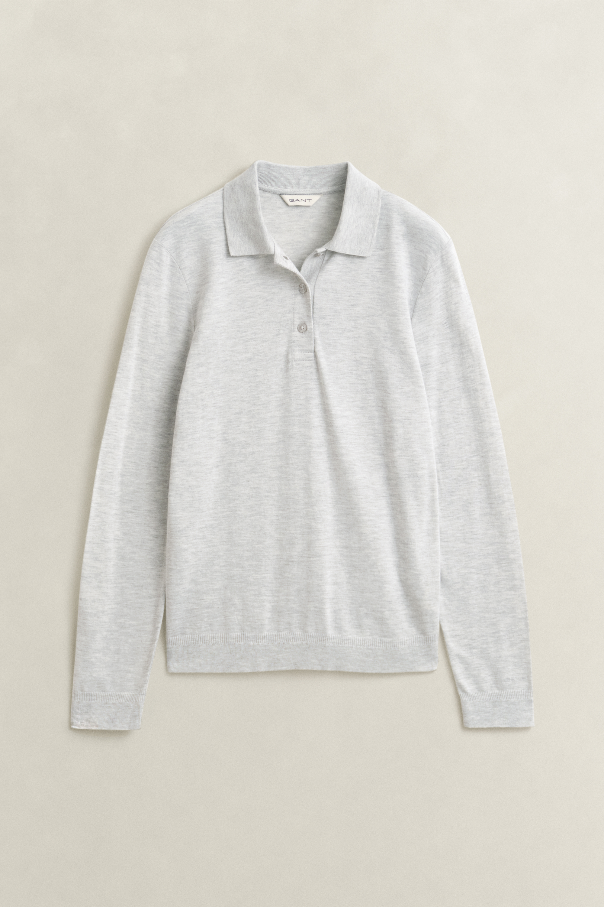 Gant Women's Light Grey Seamless Long Sleeve Polo Top (Xs) Melange
