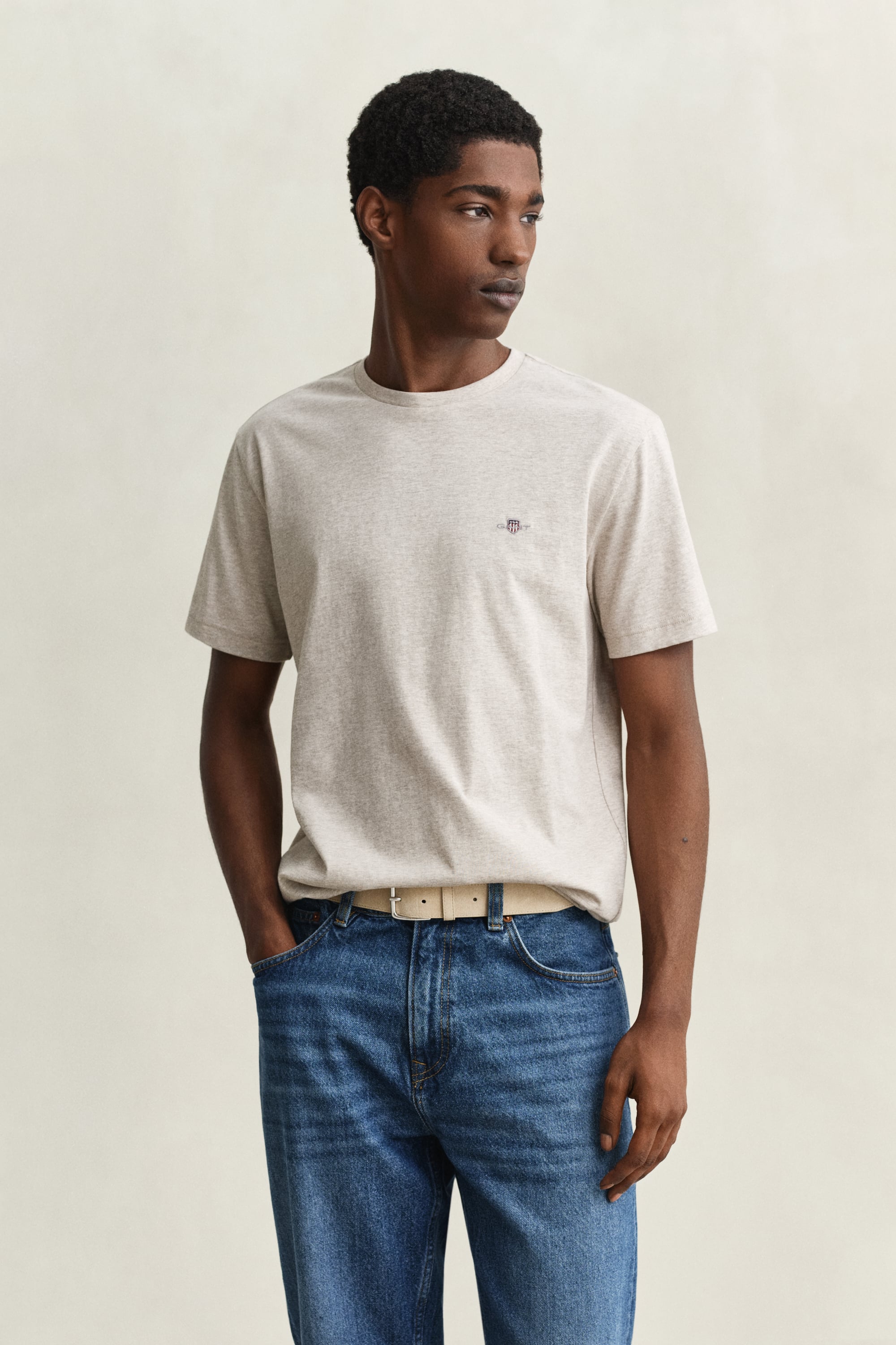 Gant Men's Beige Regular Fit Shield T-Shirt (Xxxl) Seed Melange