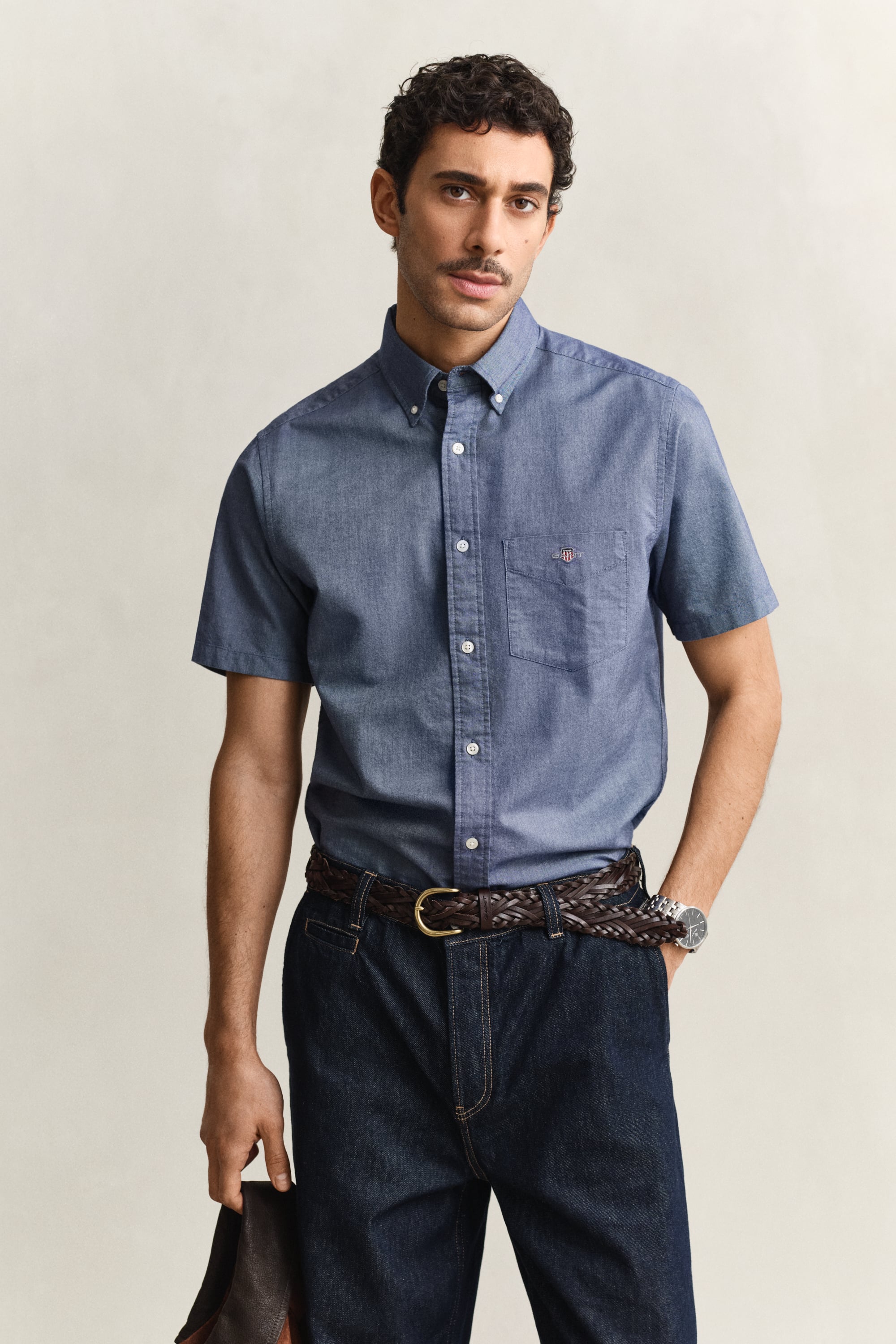 Gant Men's Blue Classic Oxford Short Sleeve Shirt (Xxl) Persian