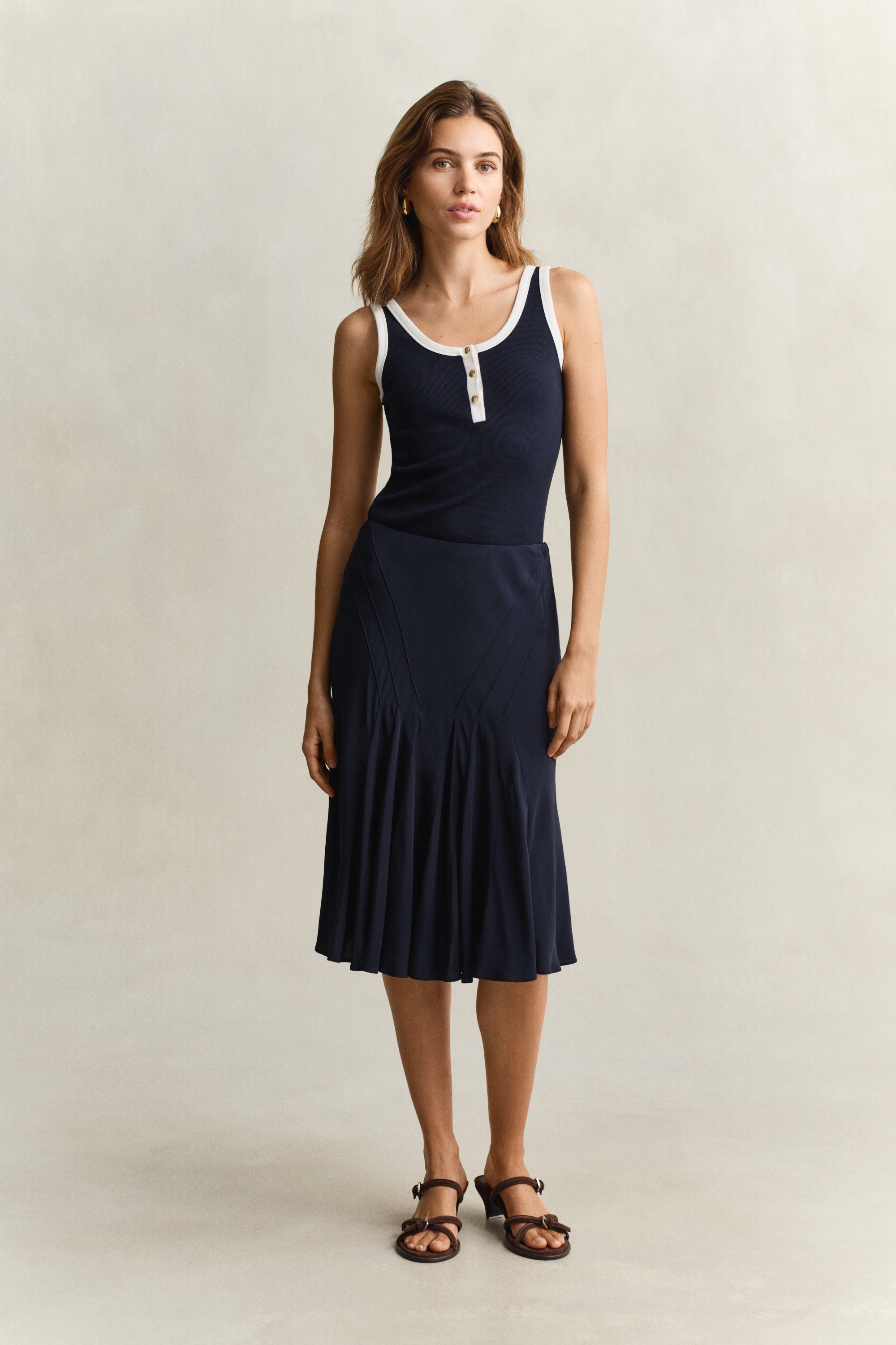 Gant Women's Navy Bias Cut Flared Skirt (40) Evening Blue