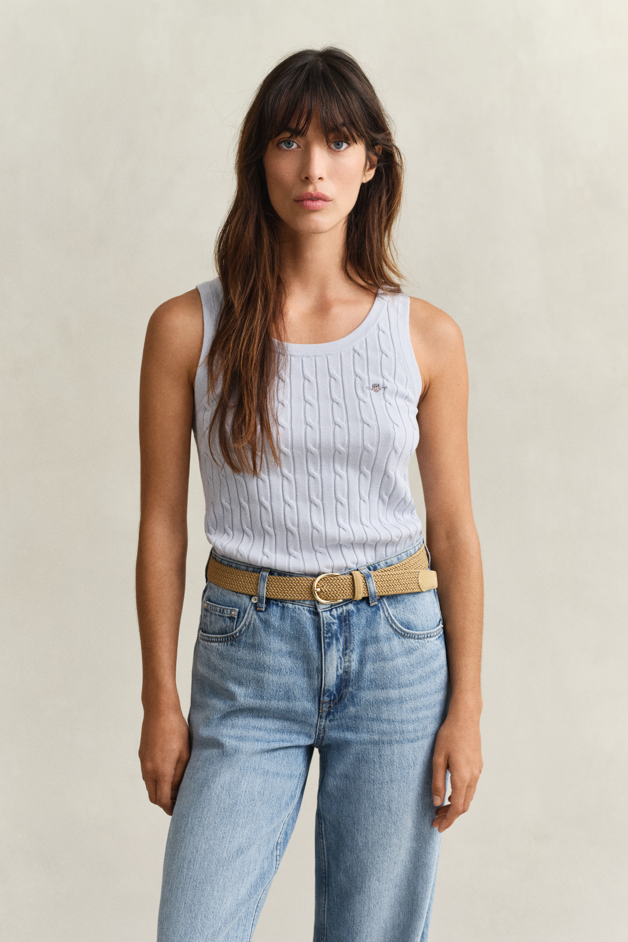 Gant Women's Light Blue Cable Knit Tank Top (Xxl)