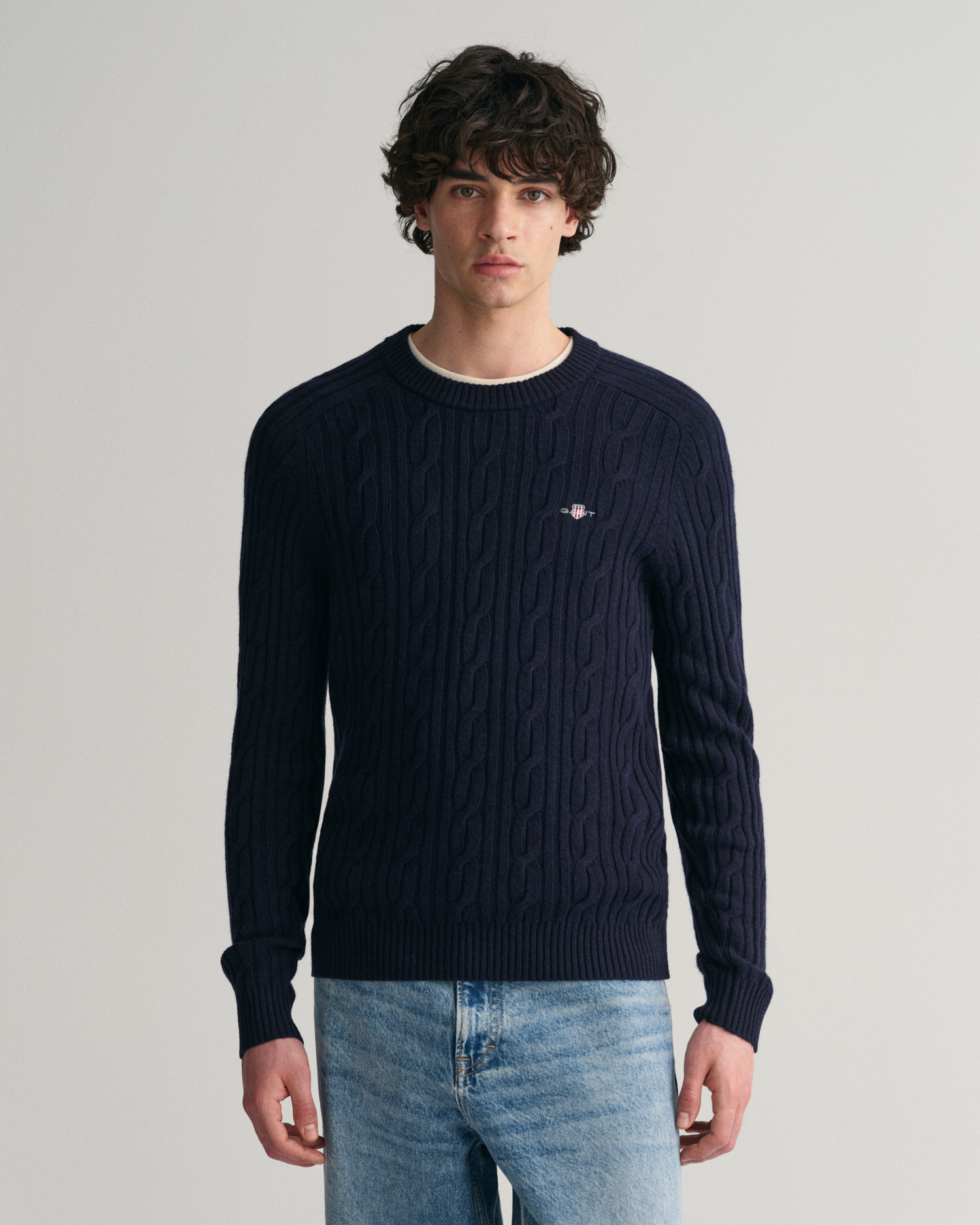 Lambswool Cable Knit Crew Neck Sweater - GANT