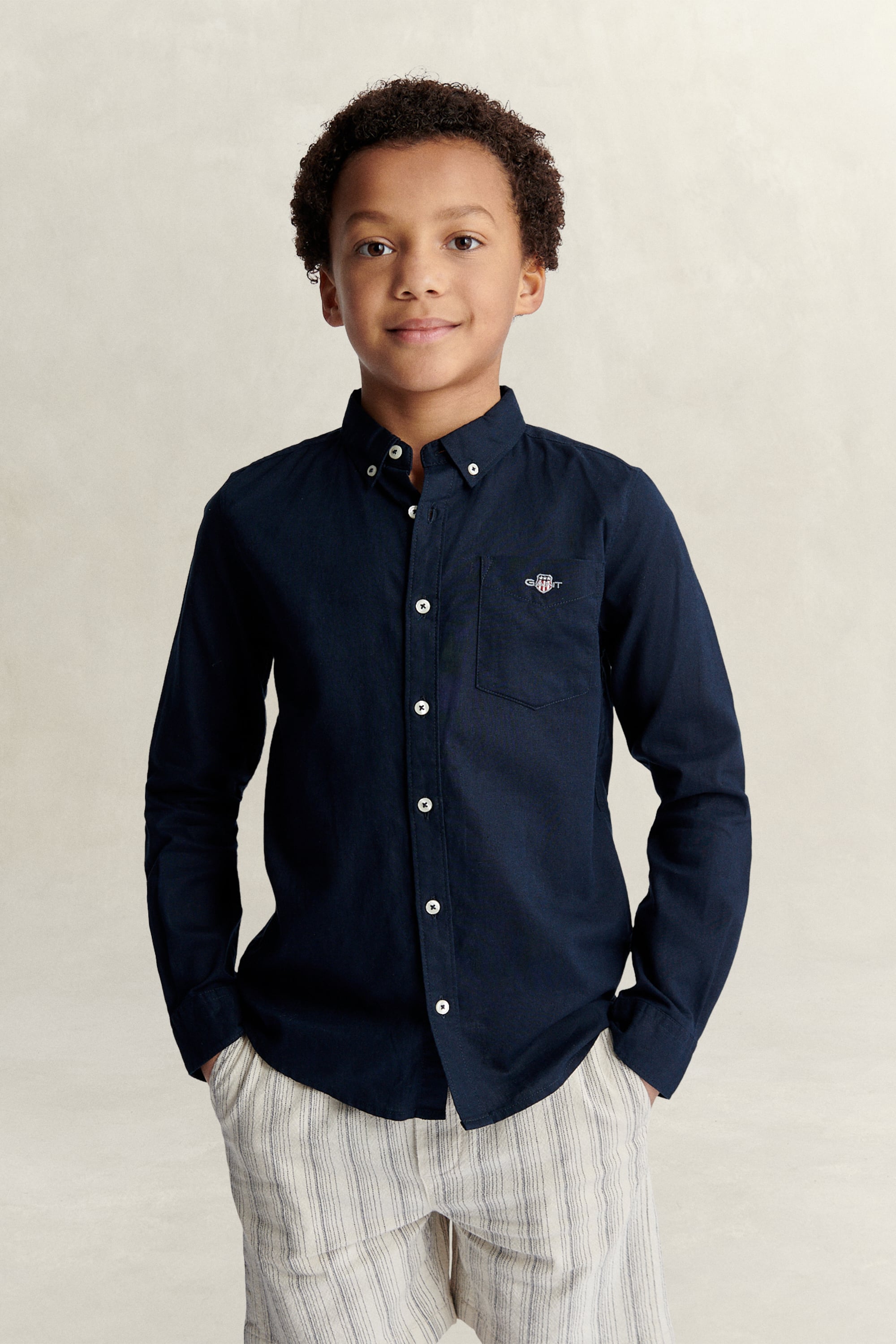 Gant Men's Navy Teens Teen Boys Linen Blend Shirt (134/140) Evening Blue