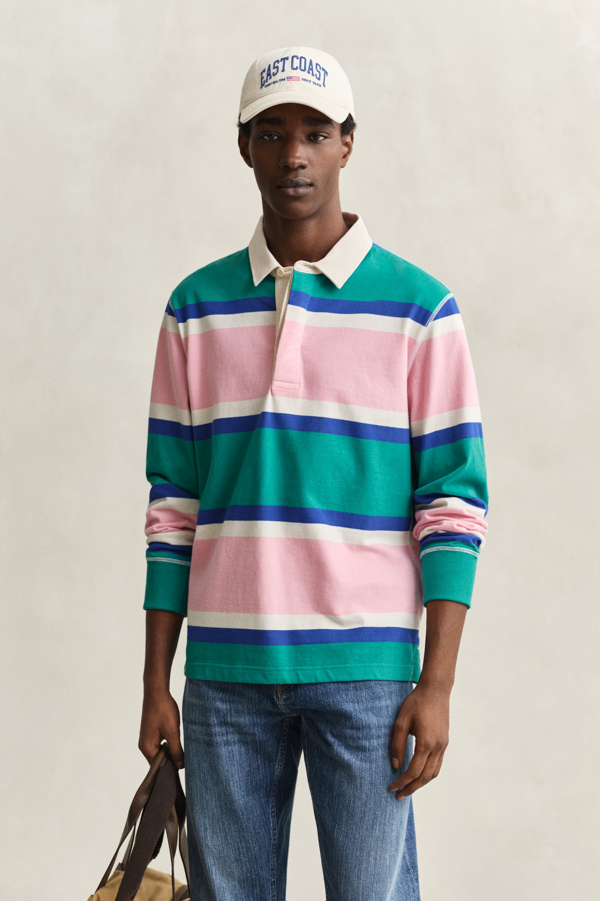 Gant Men's Aqua Blue Block Striped Rugger (Xxxl)