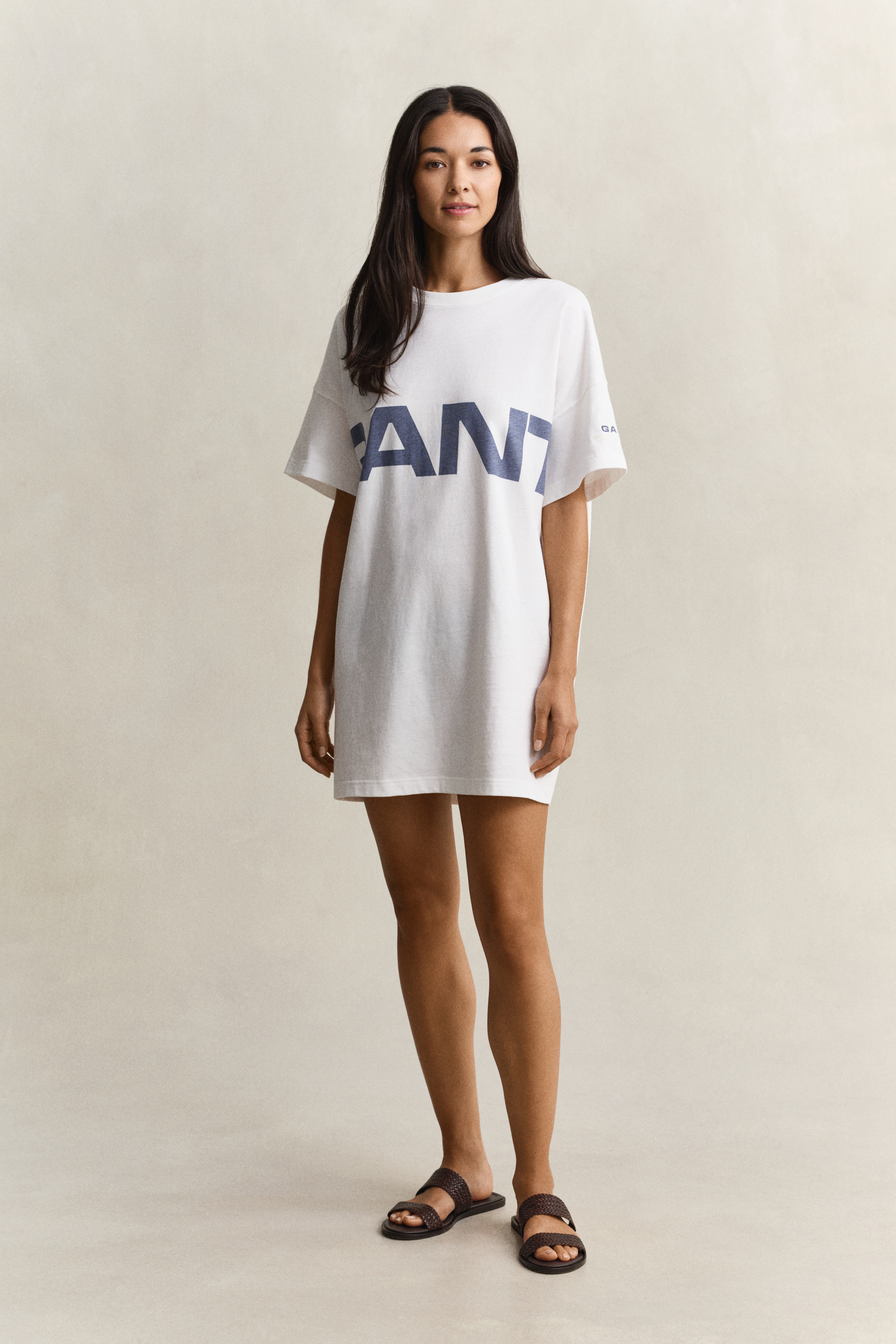 Gant Women's Off White Graphic Print T-Shirt Dress (Xs) Eggshell