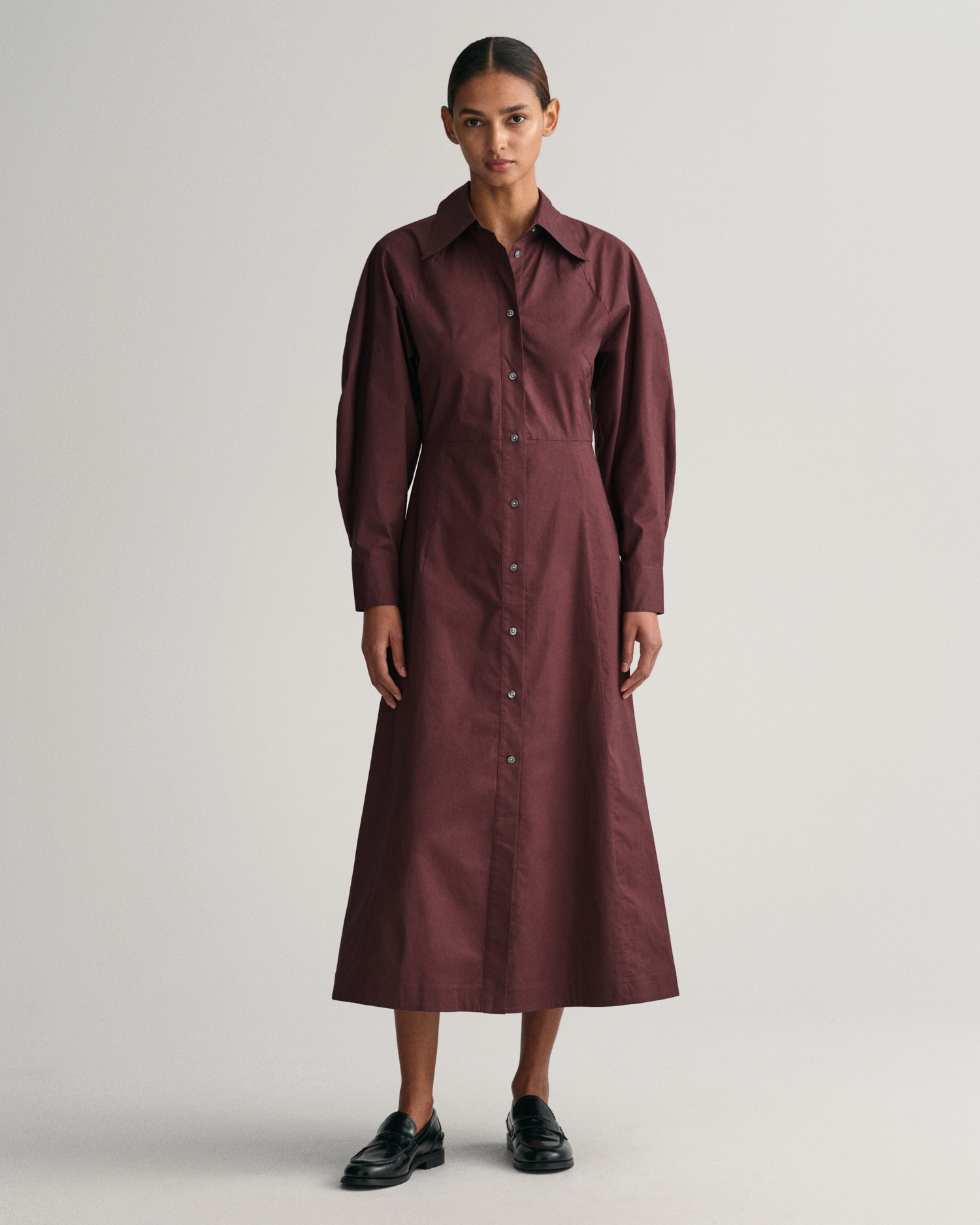 GANT Women Volume Sleeve Shirt Dress (44) Brown