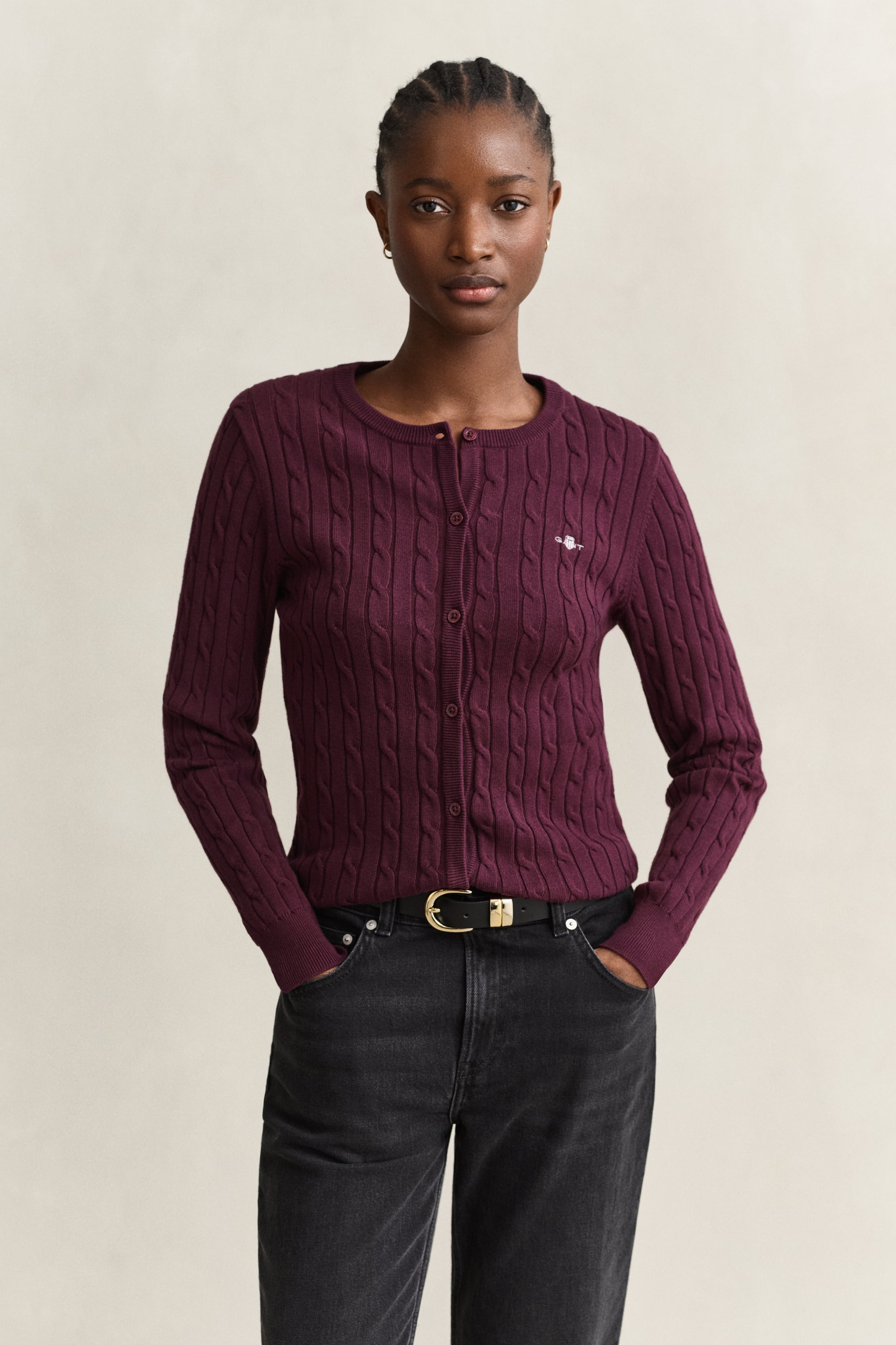 Gant Stretch Cotton Cable Knit Cardigan