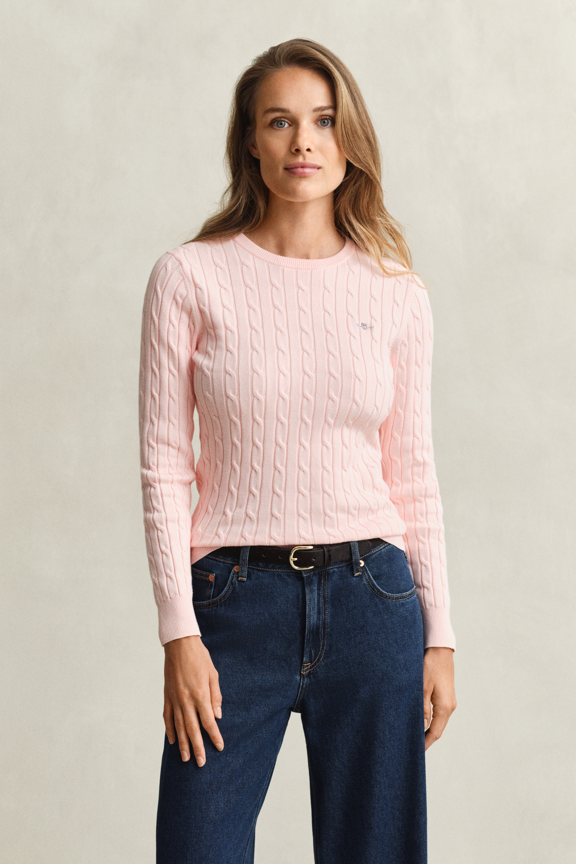 Gant Women's Apricot Pink Cable Knit Crew Neck Sweater (Xxl)