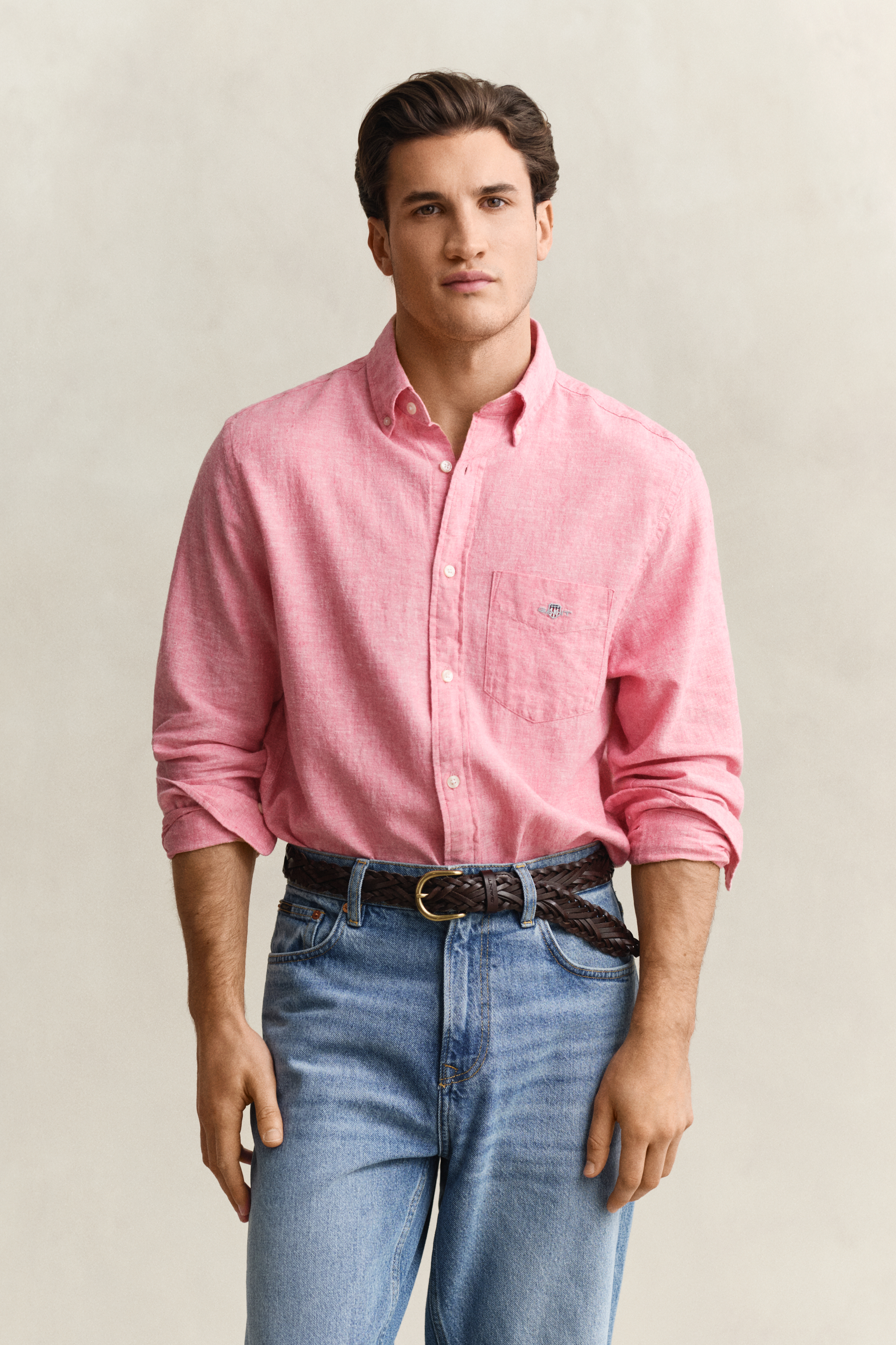 Gant Men's Rose Pink Linen Blend Shirt (L)