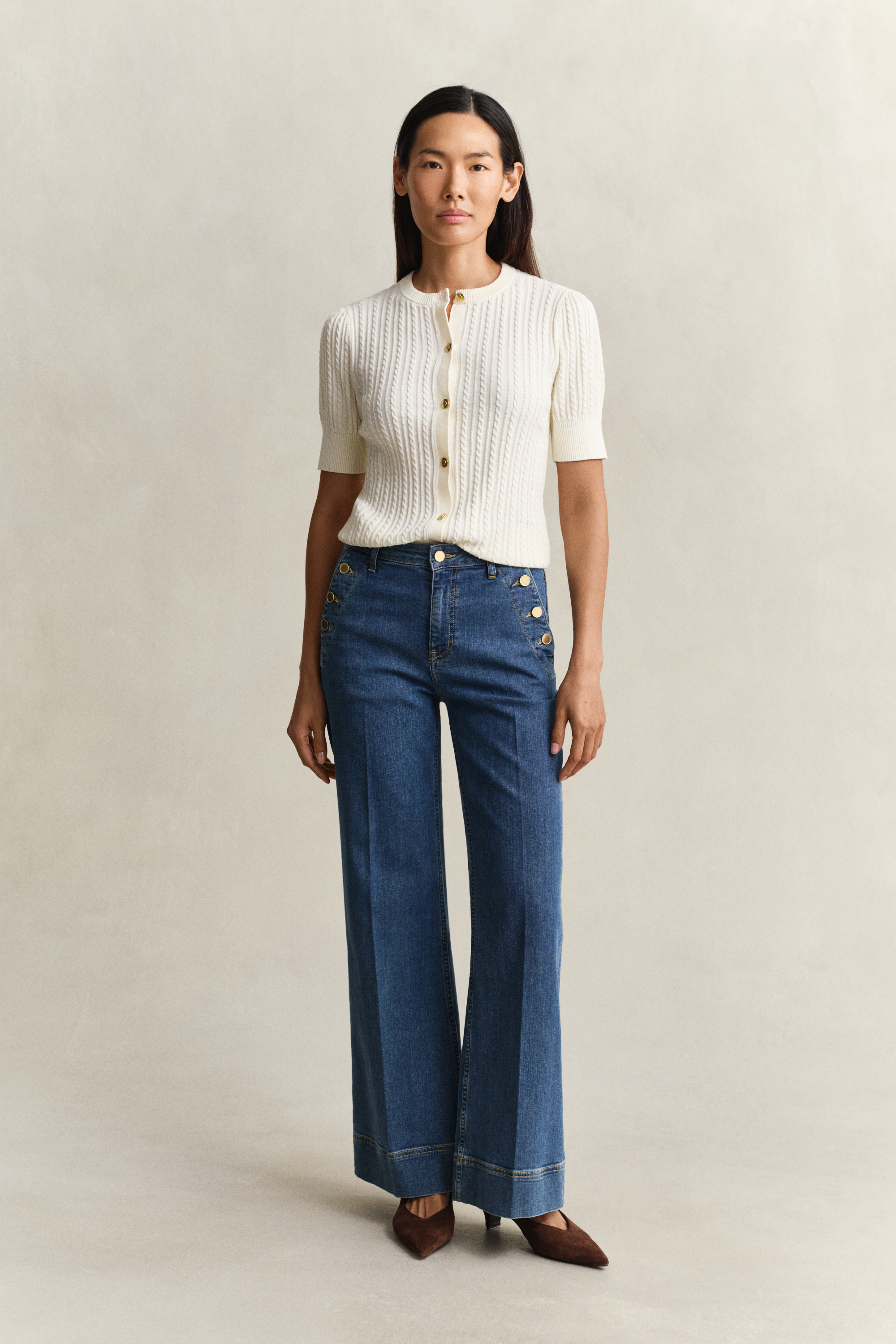 Gant Women's Blue Nautical Flared Jeans (34) Mid
