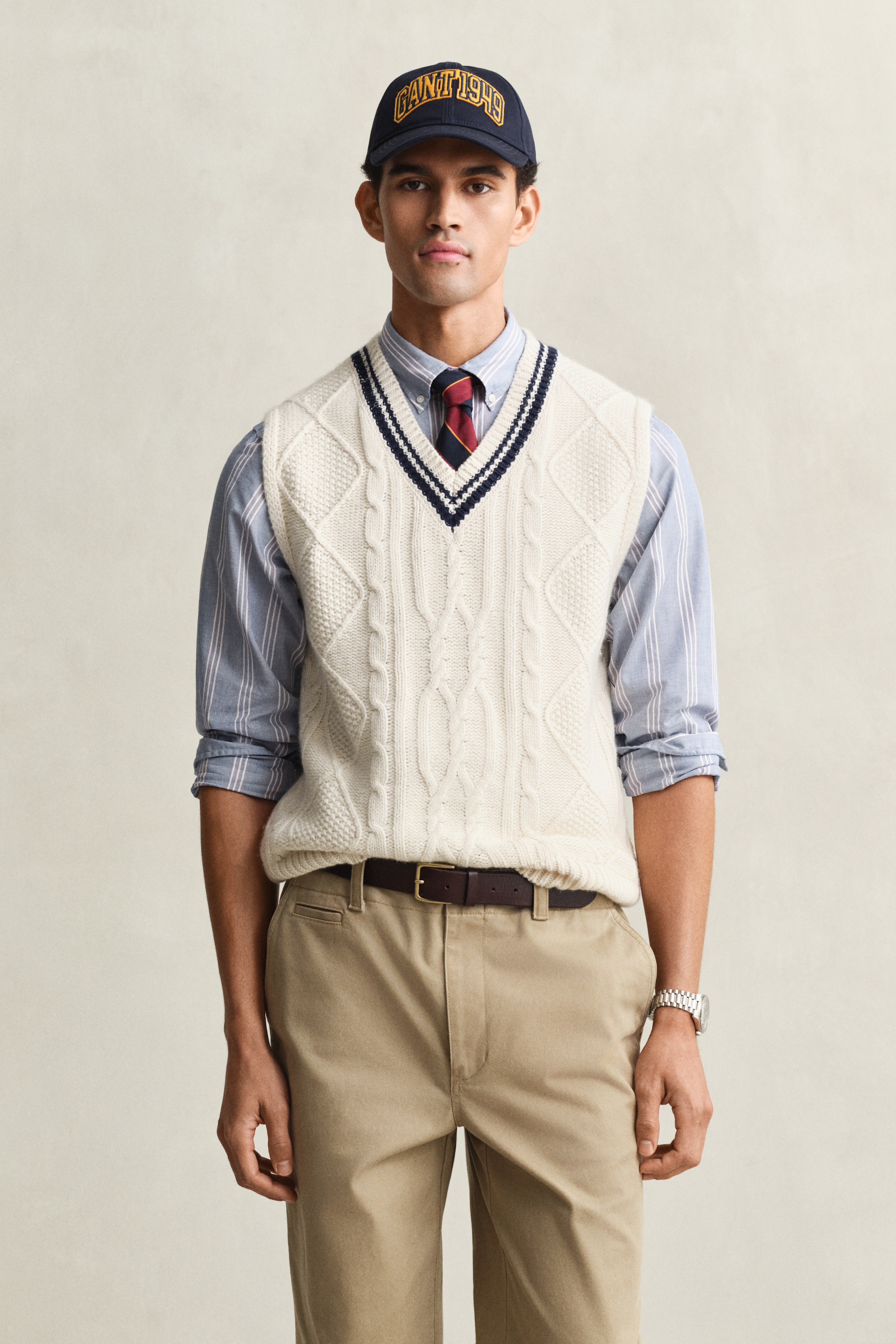 Gant Men's White Cable Knit Vest (Xl) Cream