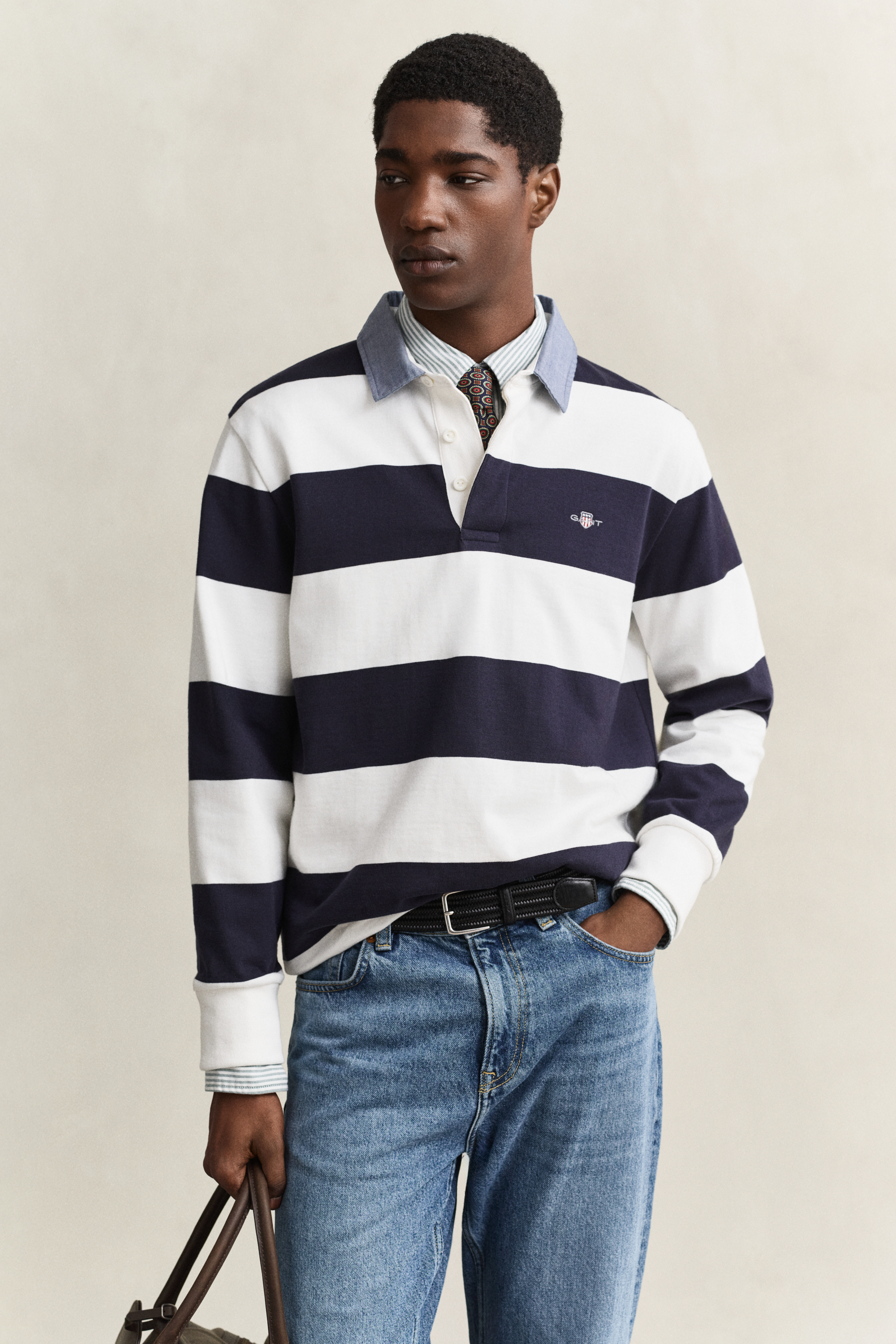 GANT Men's Reg Chambray Stripe Heavy Rugger Polo Shirt (Pack of 1) - Image 3