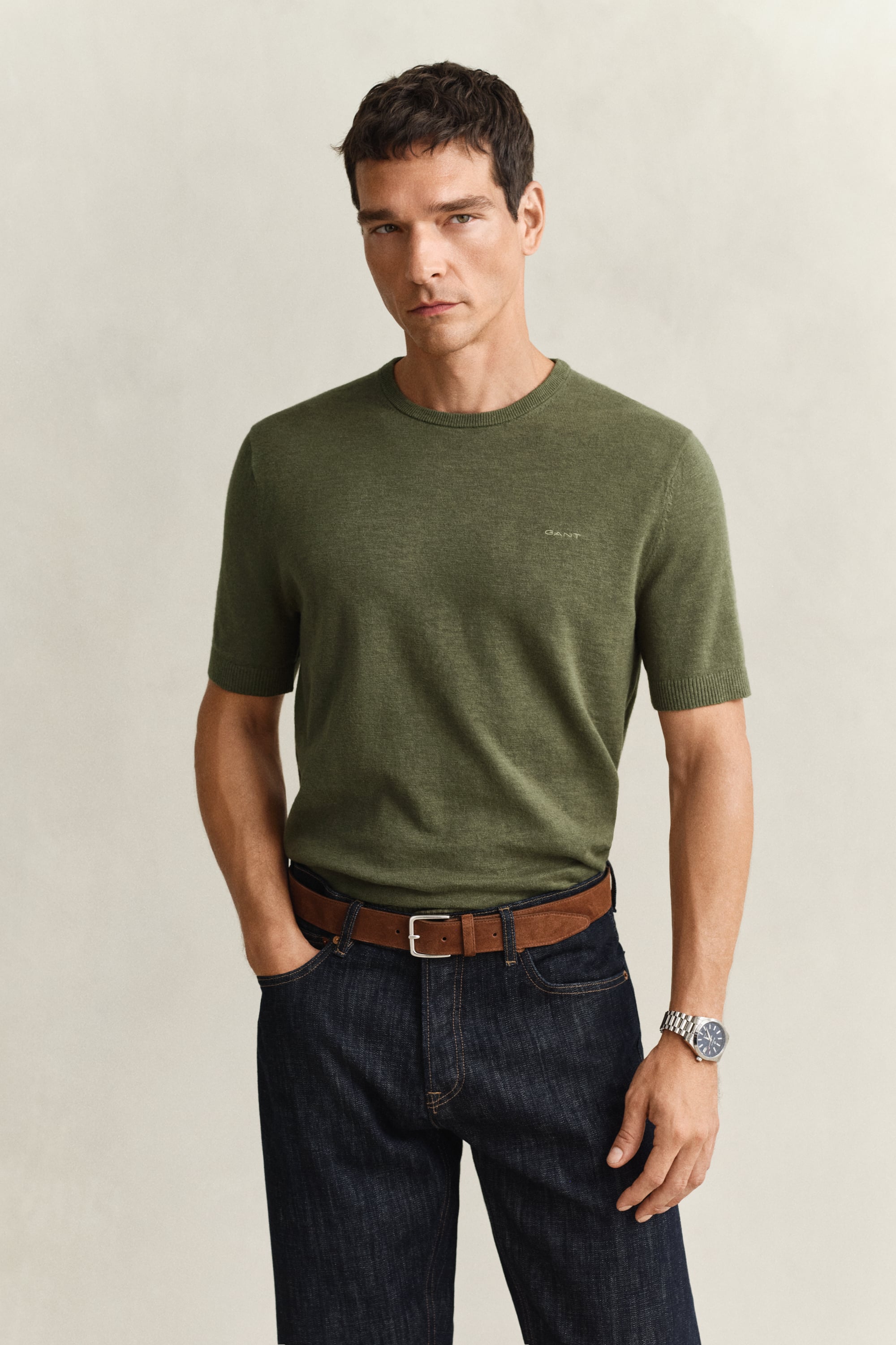 Gant Men's Dry Herb Green Slub Cotton Blend Short Sleeve Sweater (Xxxl)