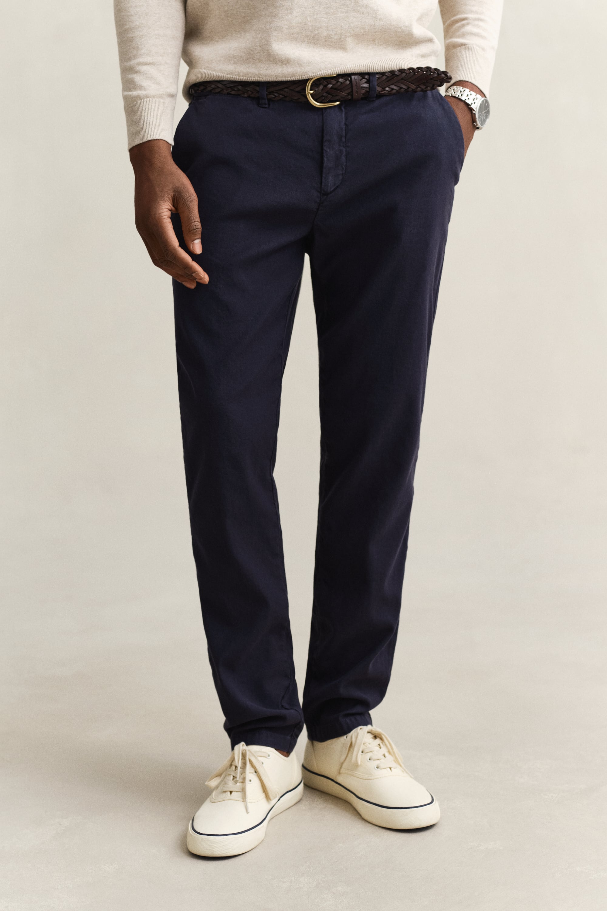 Gant Men's Navy Linen Blend Chinos (38/34) Evening Blue