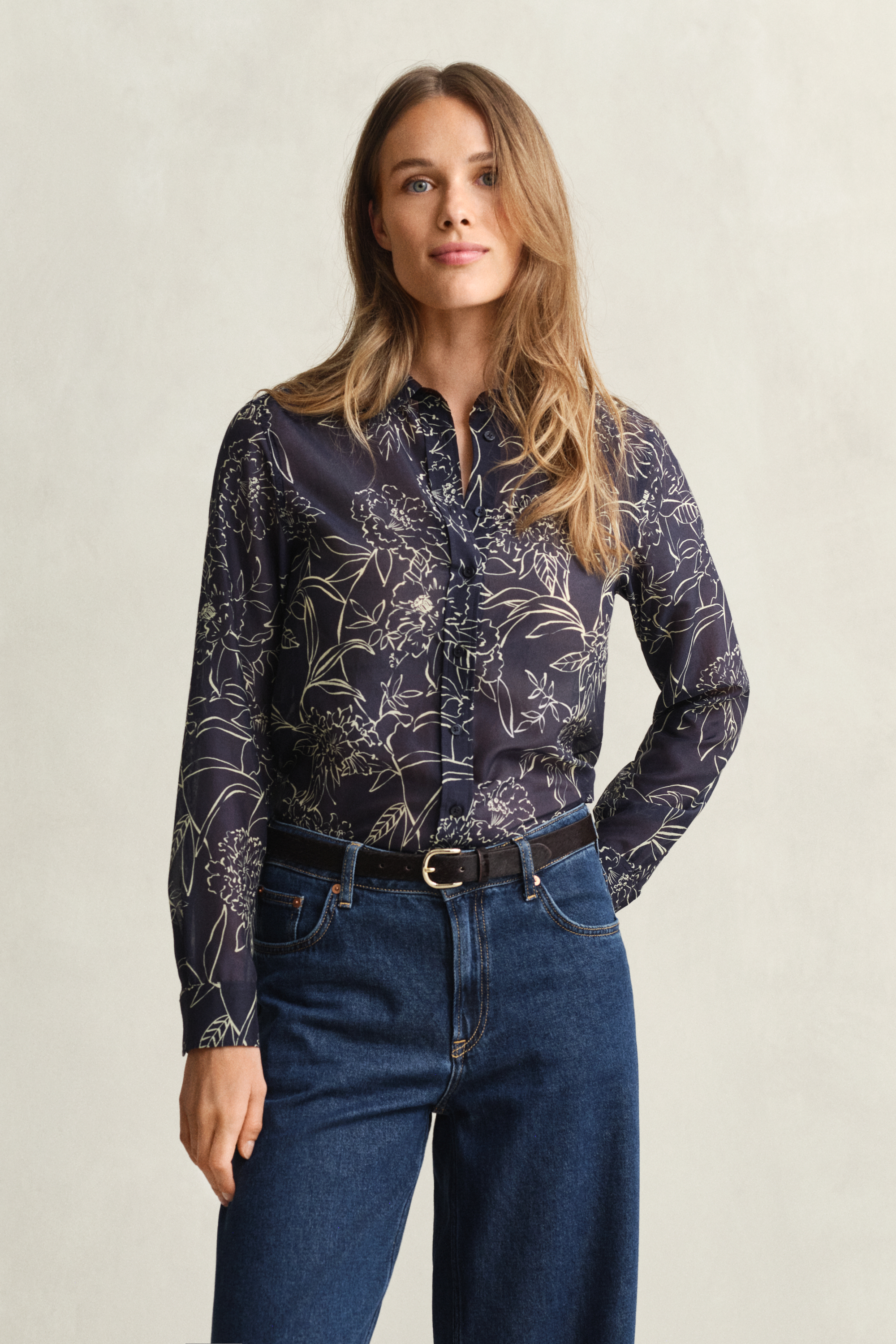 Gant Women's Navy Regular Fit Floral Print Cotton Silk Shirt (34) Evening Blue