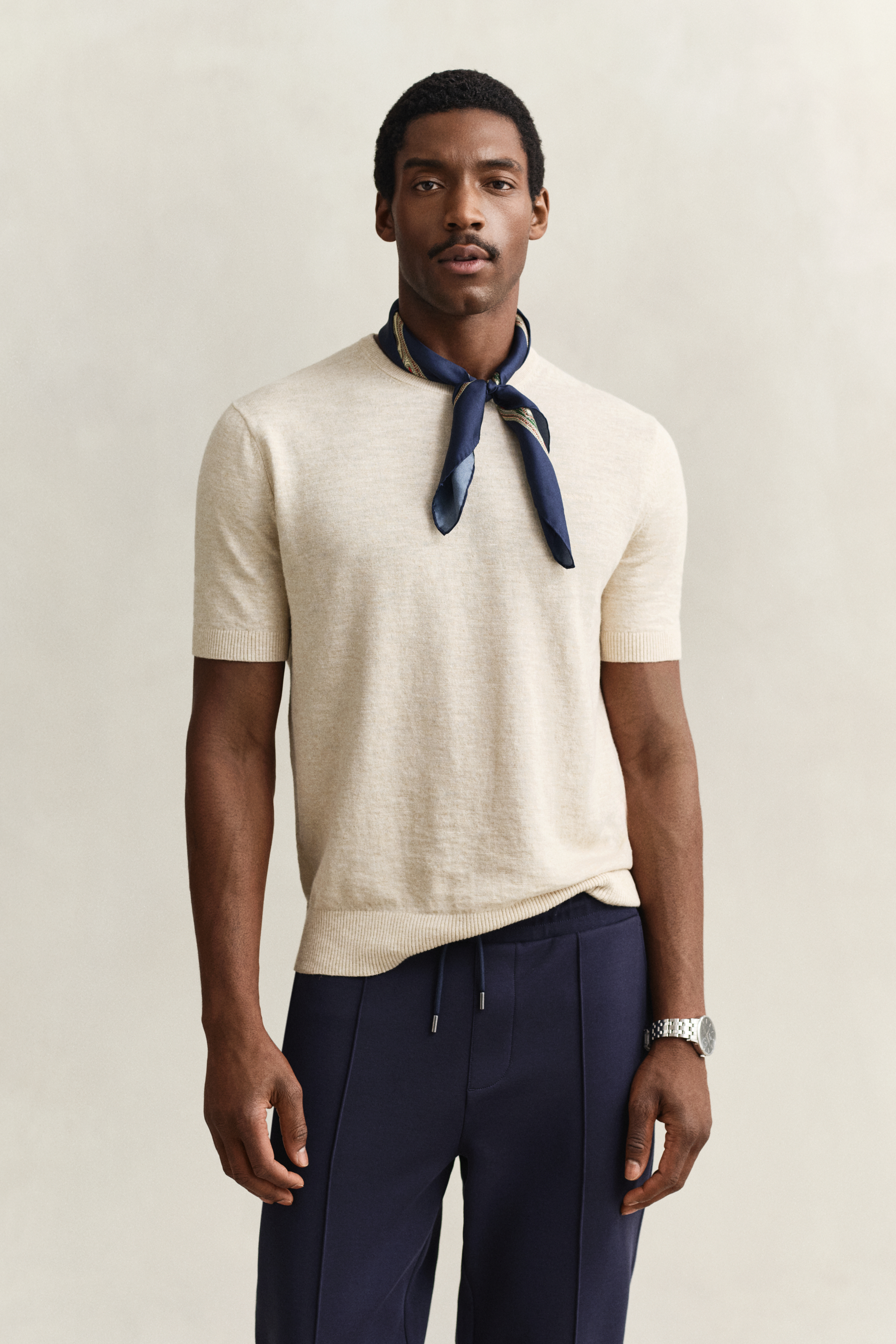 Gant Men's Beige Slub Cotton Blend Short Sleeve Sweater (Xxxl) Seed Melange