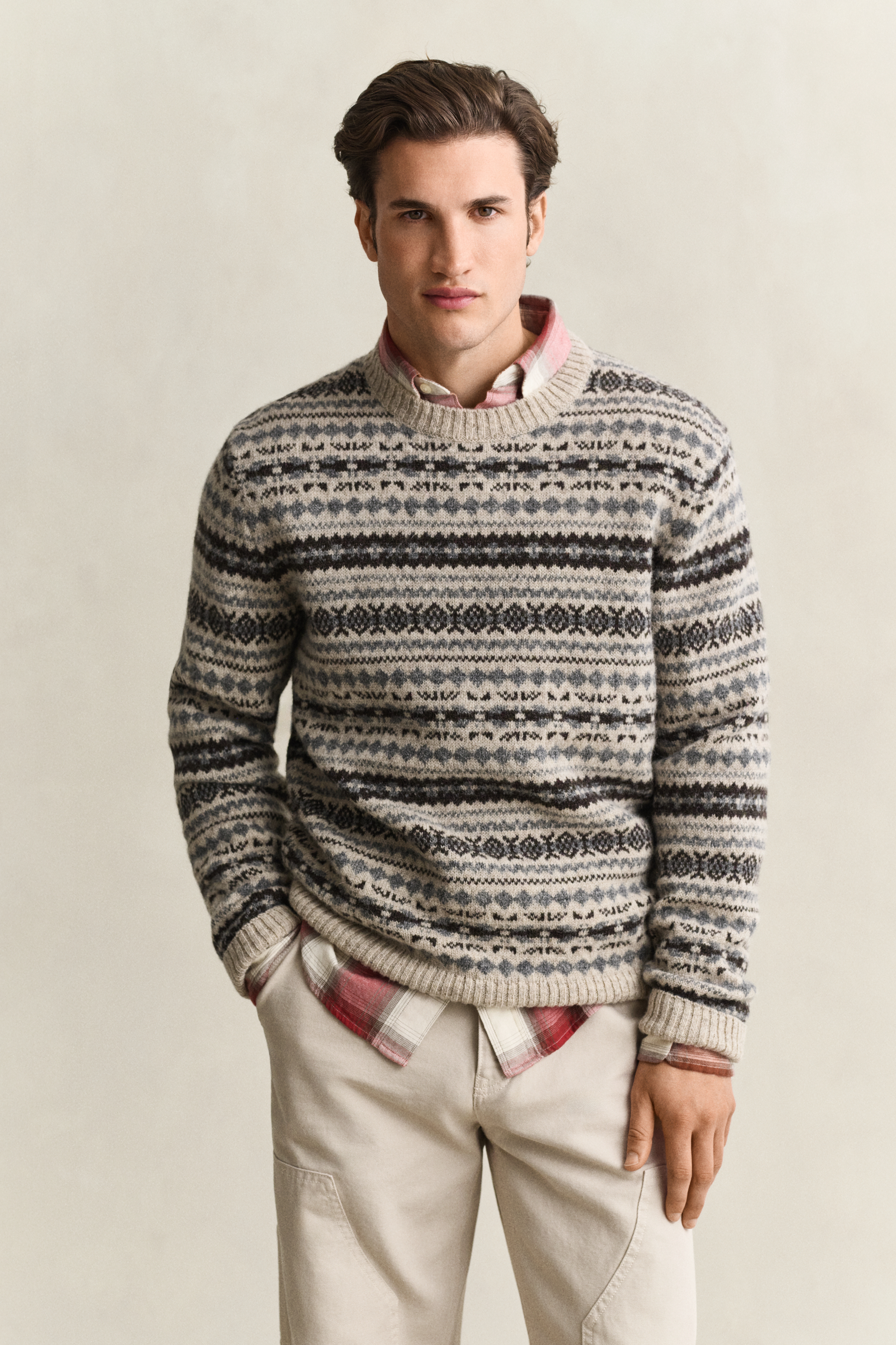 Brushed Wool Jacquard Sweater LIGHT MELANGE
