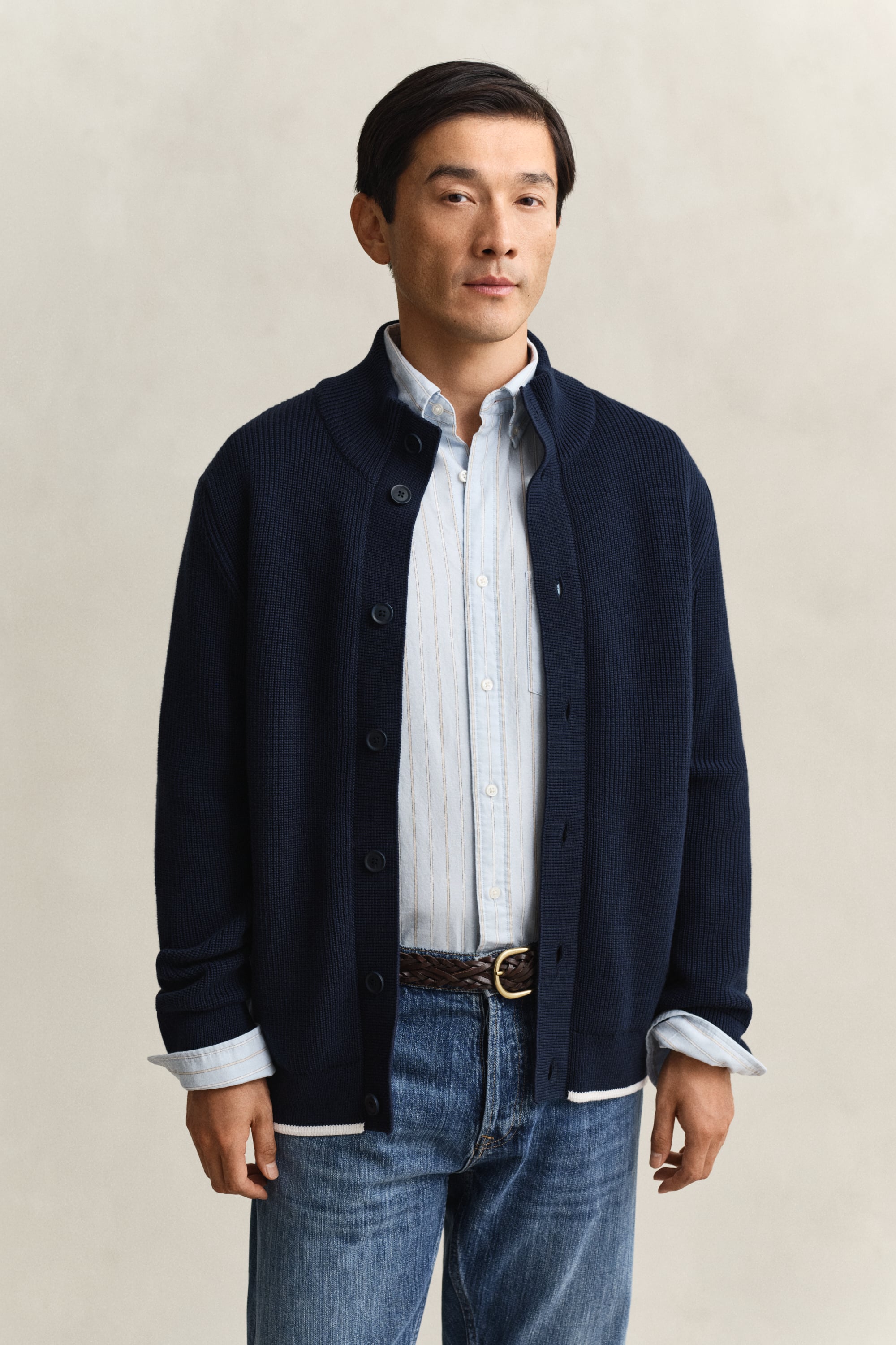 Gant Men's Navy Ribbed Buttoned Cardigan (Xl) Evening Blue