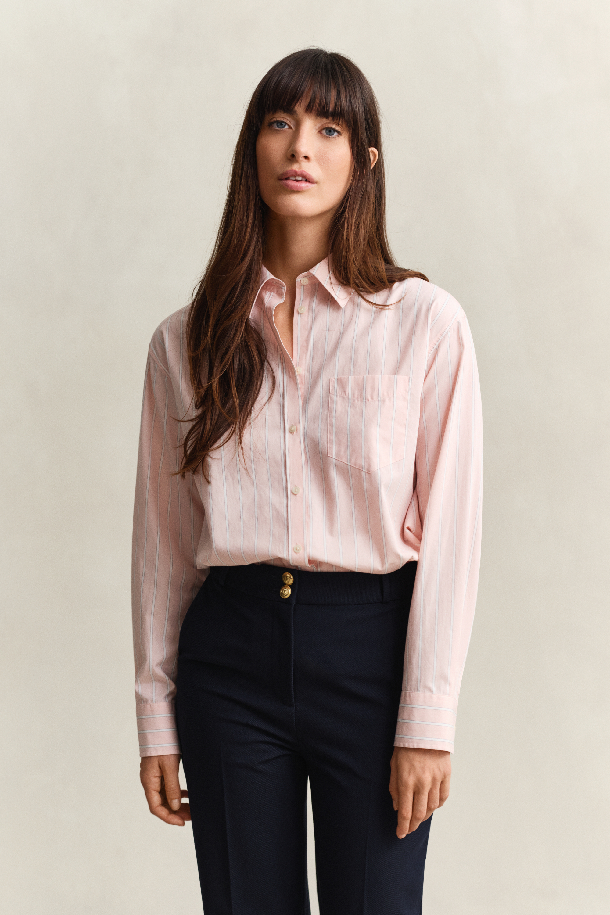 Gant Women's Apricot Pink Relaxed Fit Classic Striped Poplin Shirt (42)