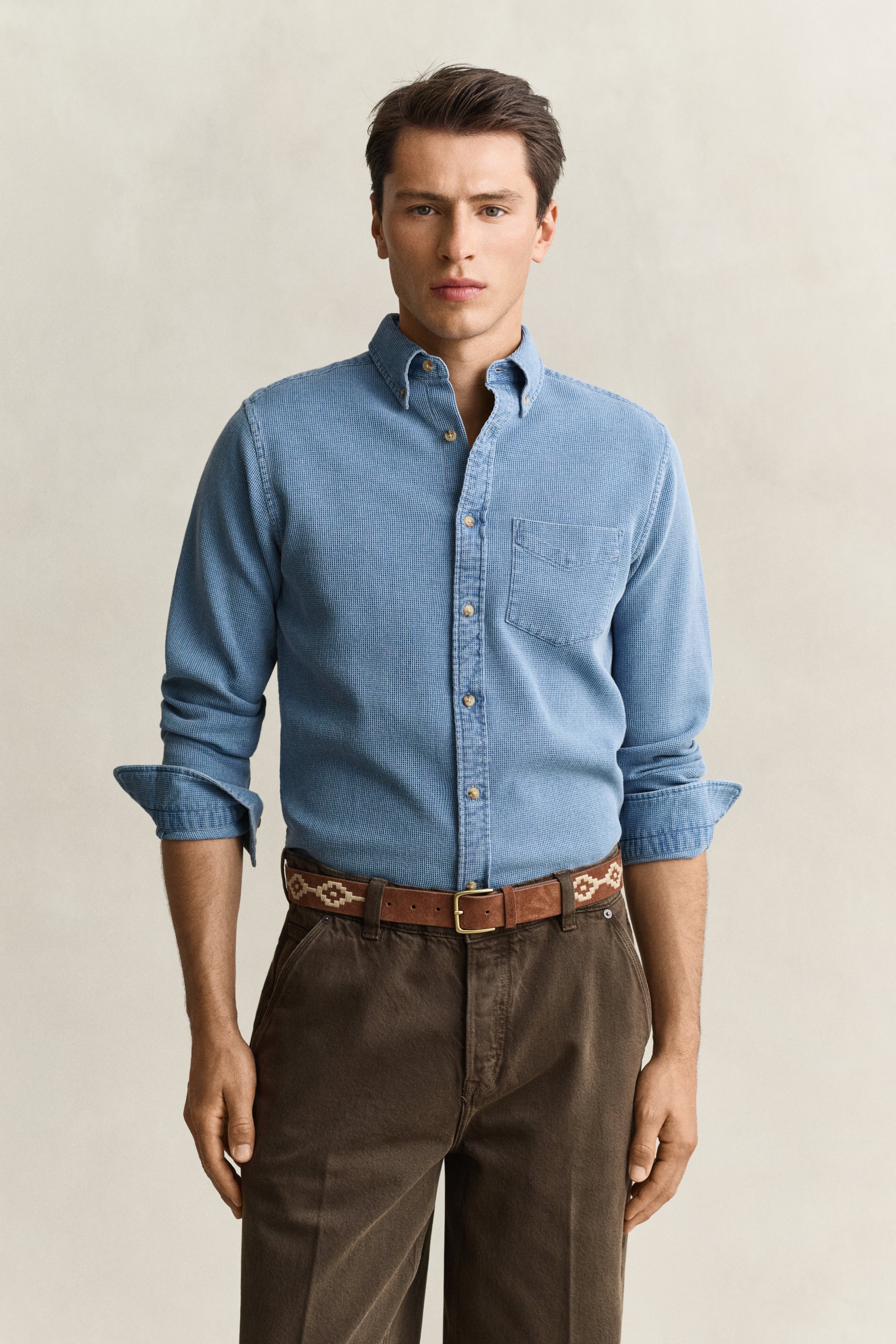 Indigo Waffle Shirt SEMI LIGHT BLUE