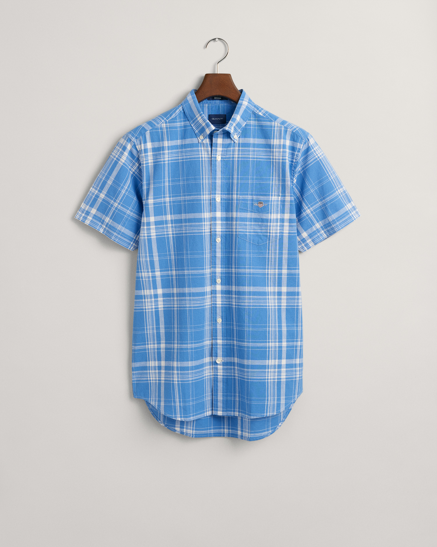 GANT Men Regular Fit Check Cotton Linen Short Sleeve Shirt (M)