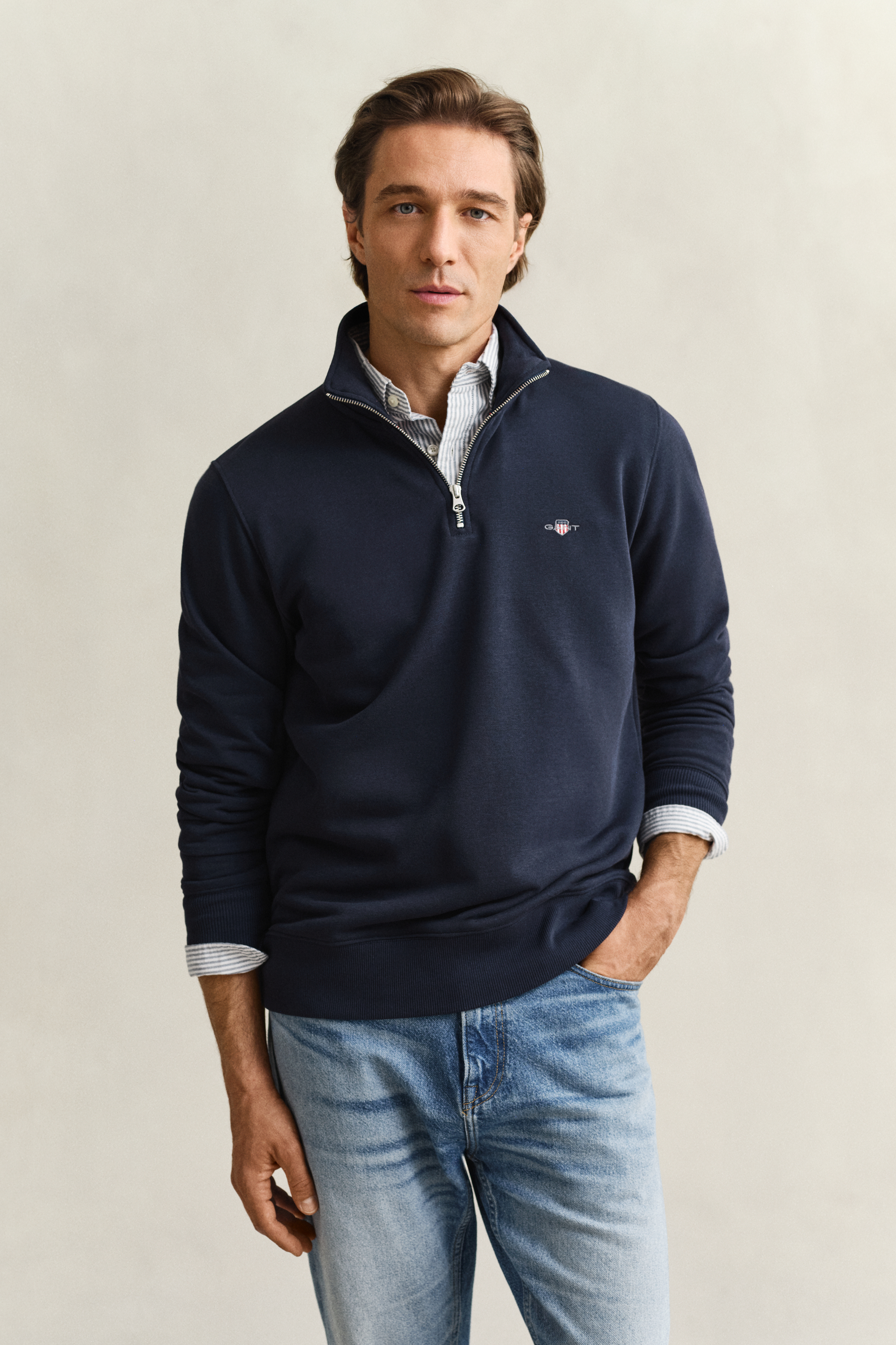Gant Men's Navy Shield Half-Zip Sweatshirt (4Xl) Evening Blue