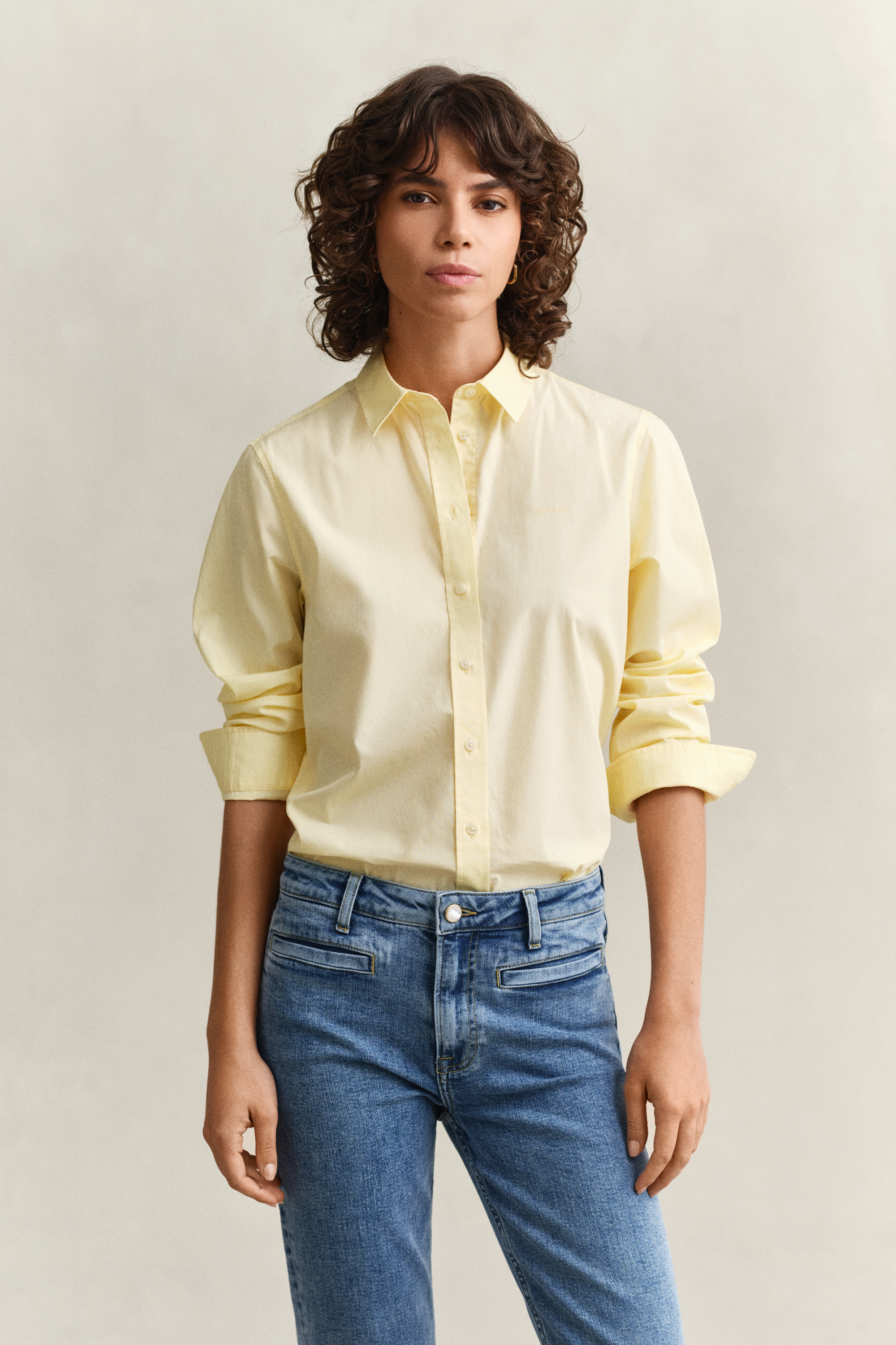 Gant Women's Vanilla Yellow Regular Fit Classic Poplin Shirt (42)