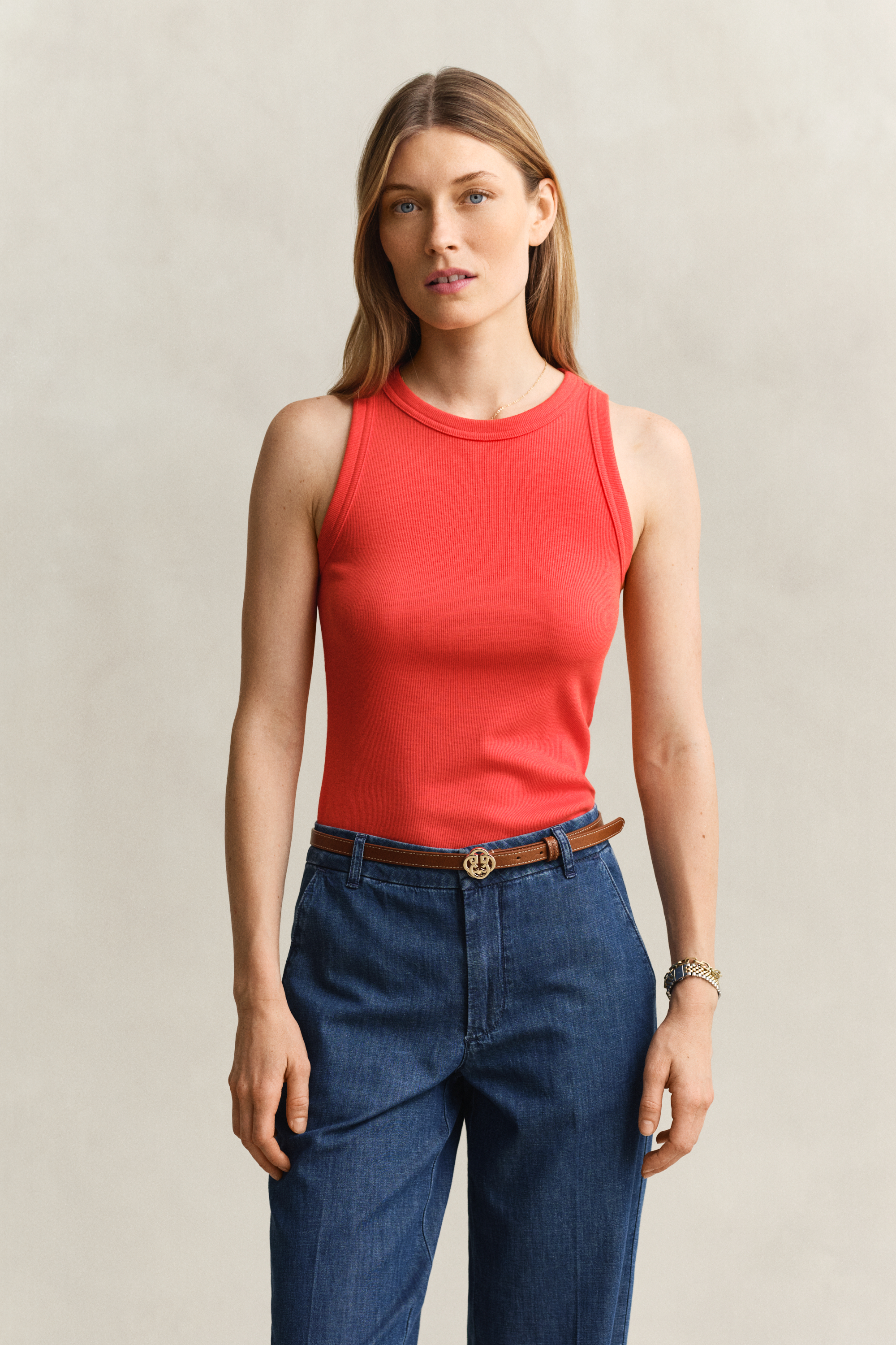 Gant Women's Perfect Red Ribbed Tank Top (M)