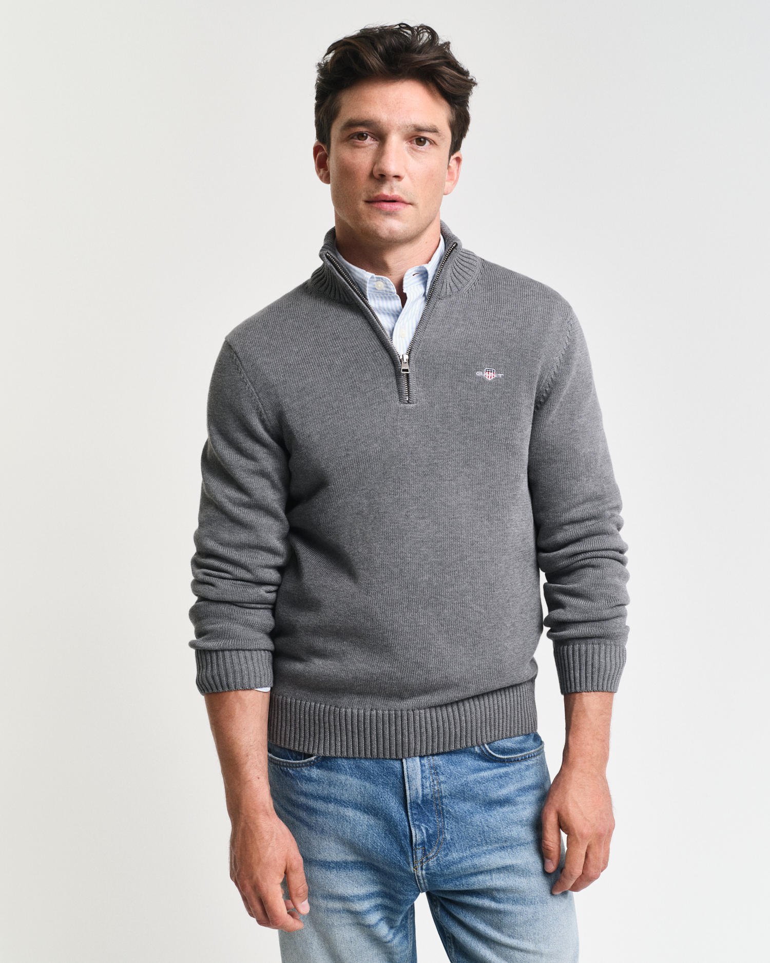 Gant Men's Dark/Grey Casual Cotton Half-Zip Sweater ) 4XL