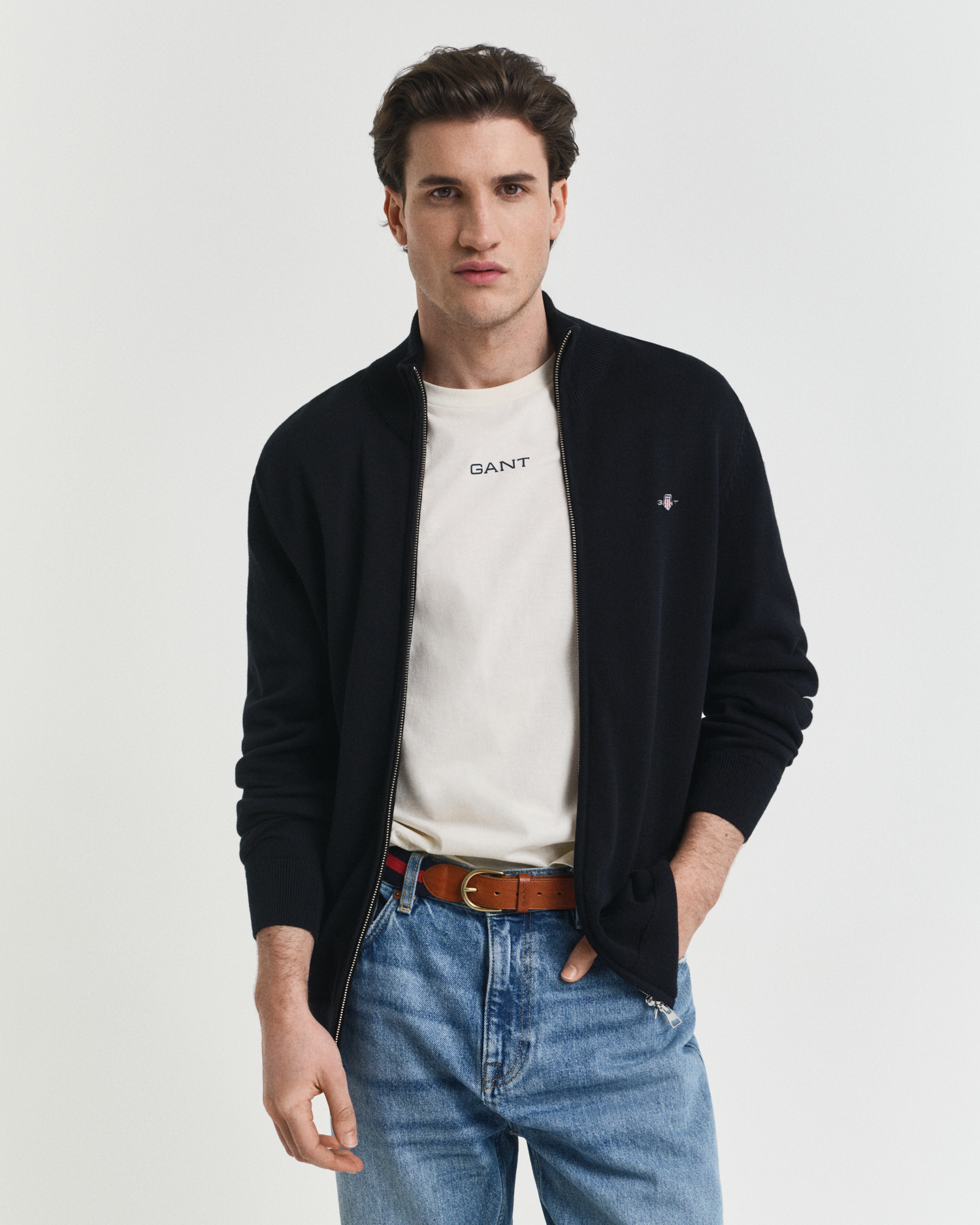 Gant Men's Black Casual Cotton Zip Cardigan ) Extra Large