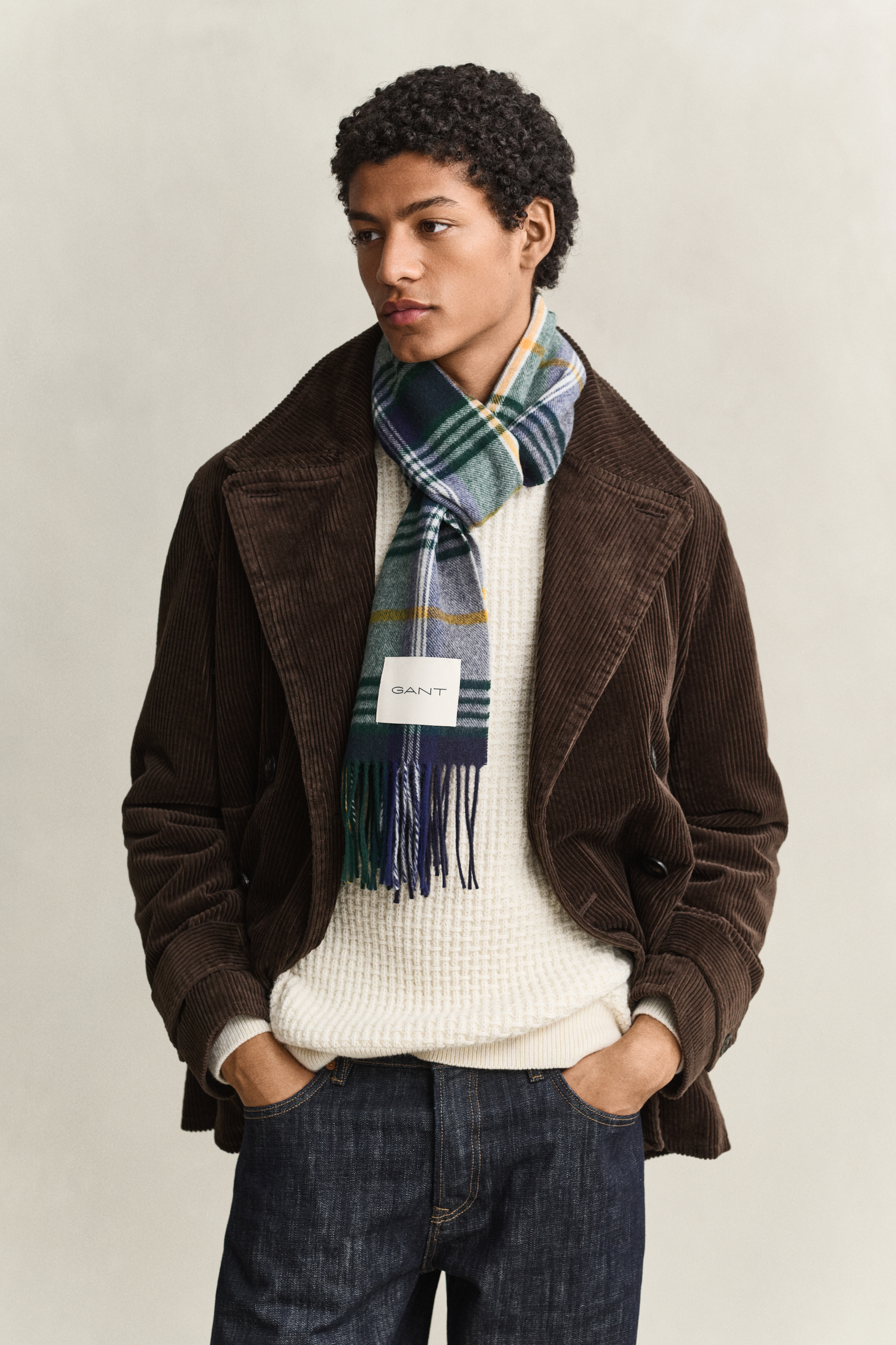 Gant Men's Navy Checked Wool Scarf (One Size) Marine