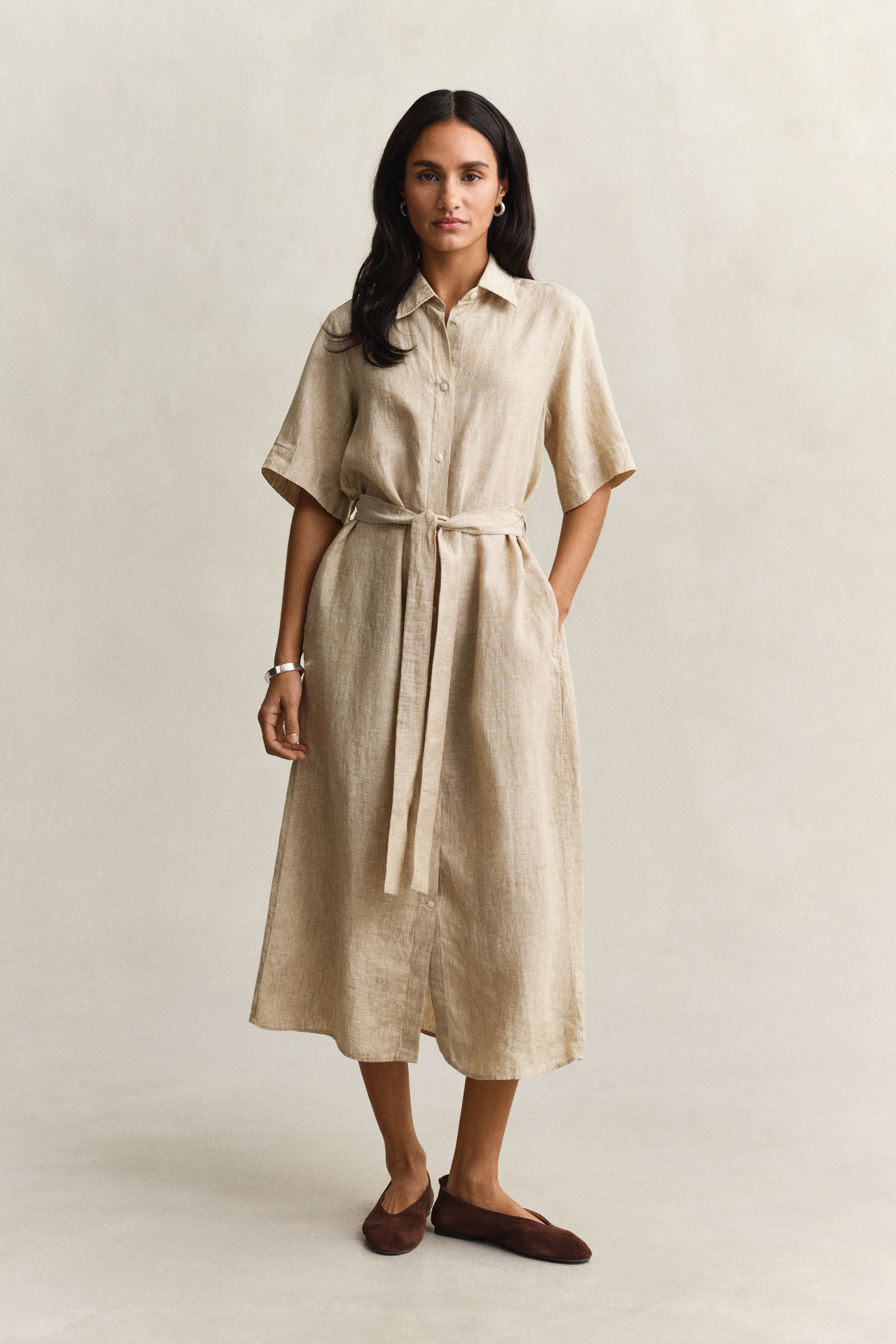 Gant Women's Oat Beige Linen Shirt Dress (44)