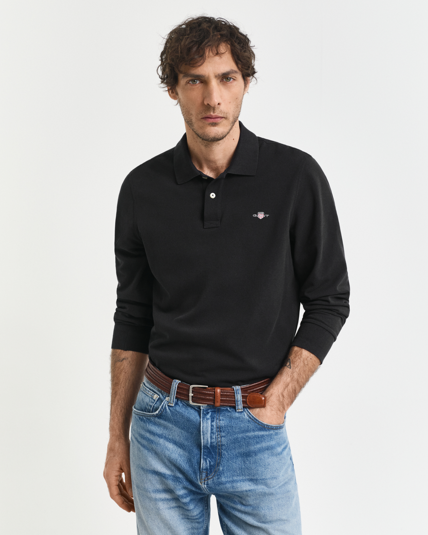 Gant Men's Black Shield Piqué Rugger (M) Medium