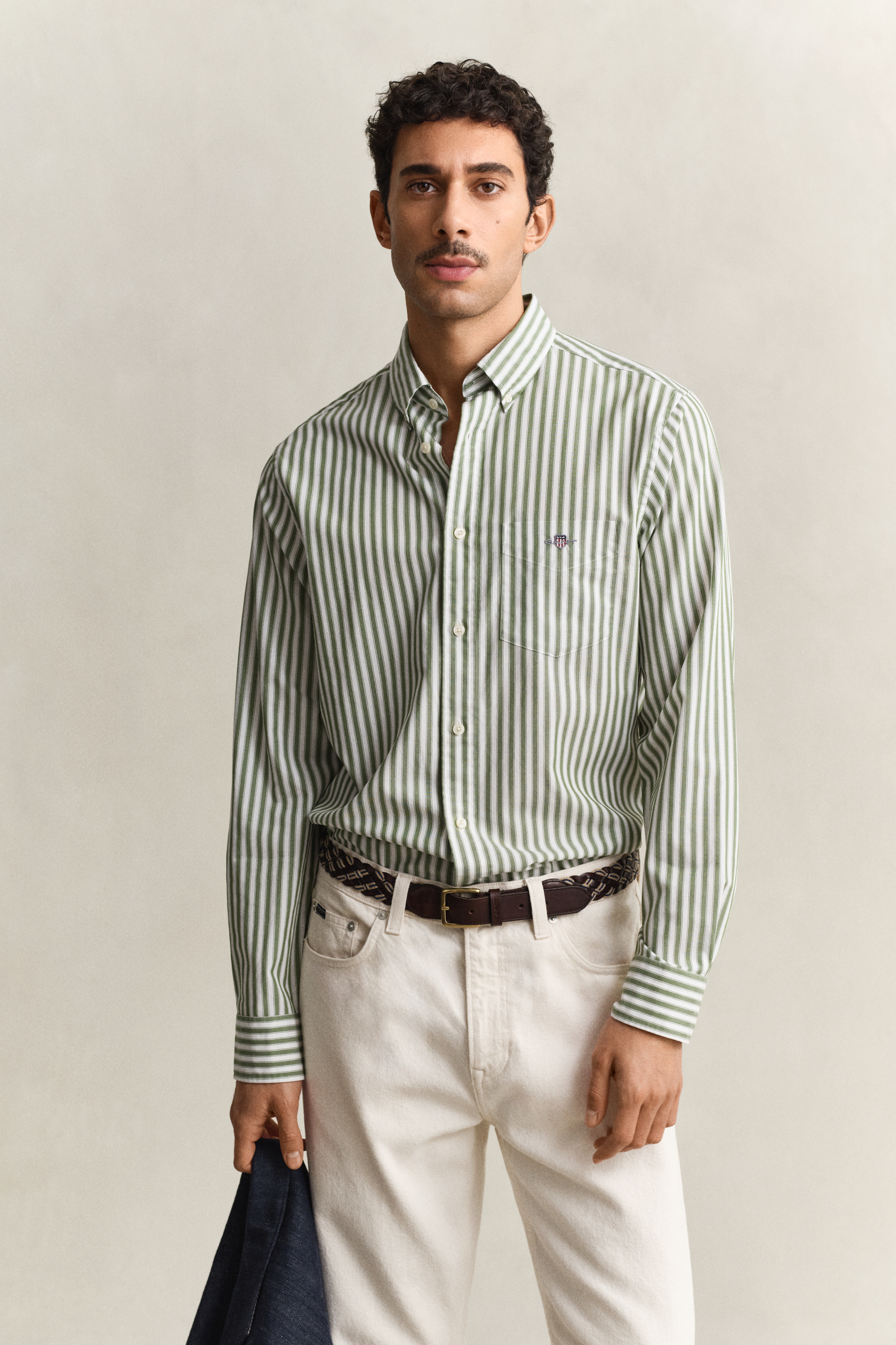 Gant Men's Herb Green Striped Classic Poplin Shirt (Xxl)