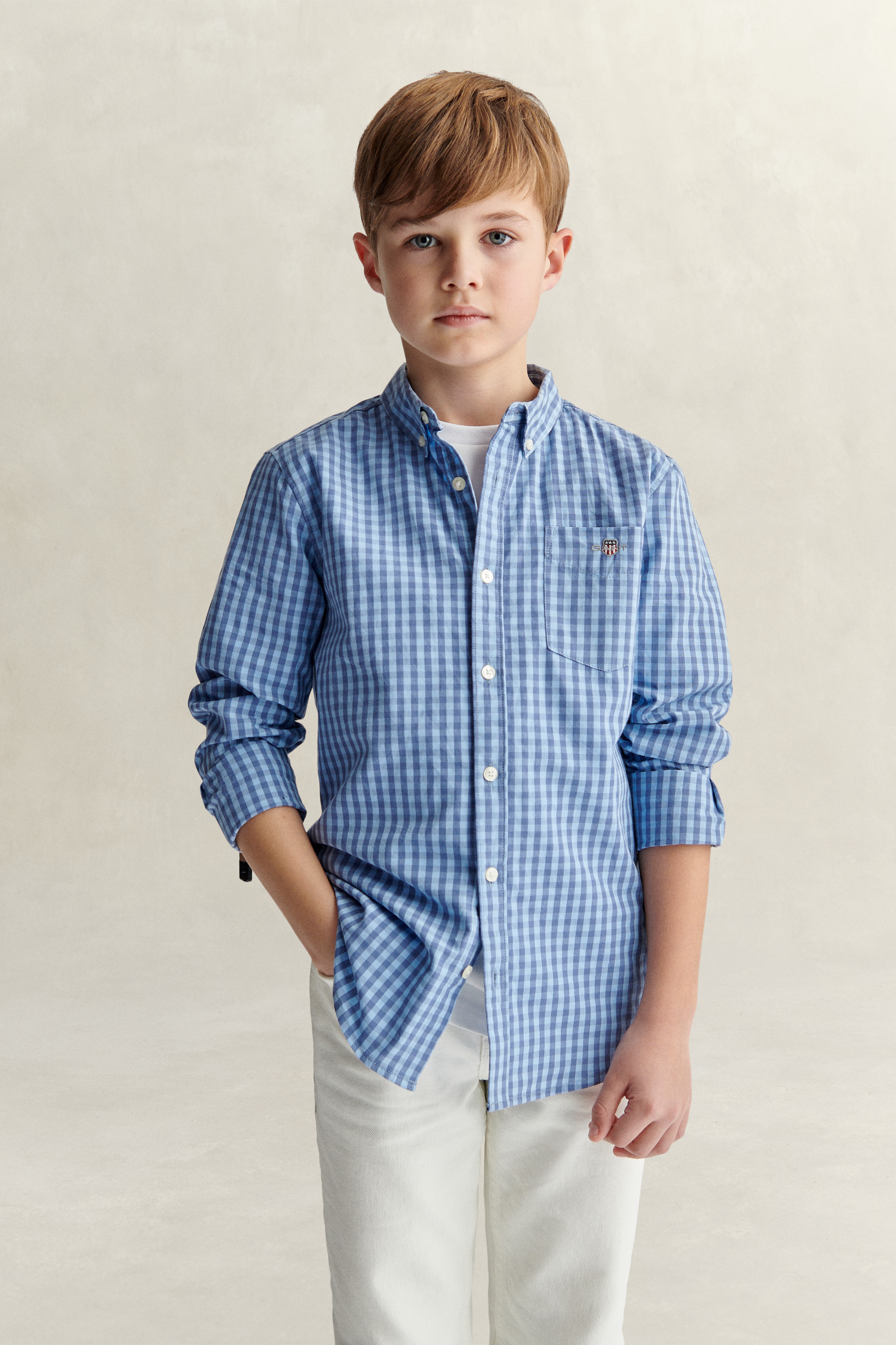 Gant Men's Faded Denim Teens Teen Boys Gingham Poplin Shirt (122/128)