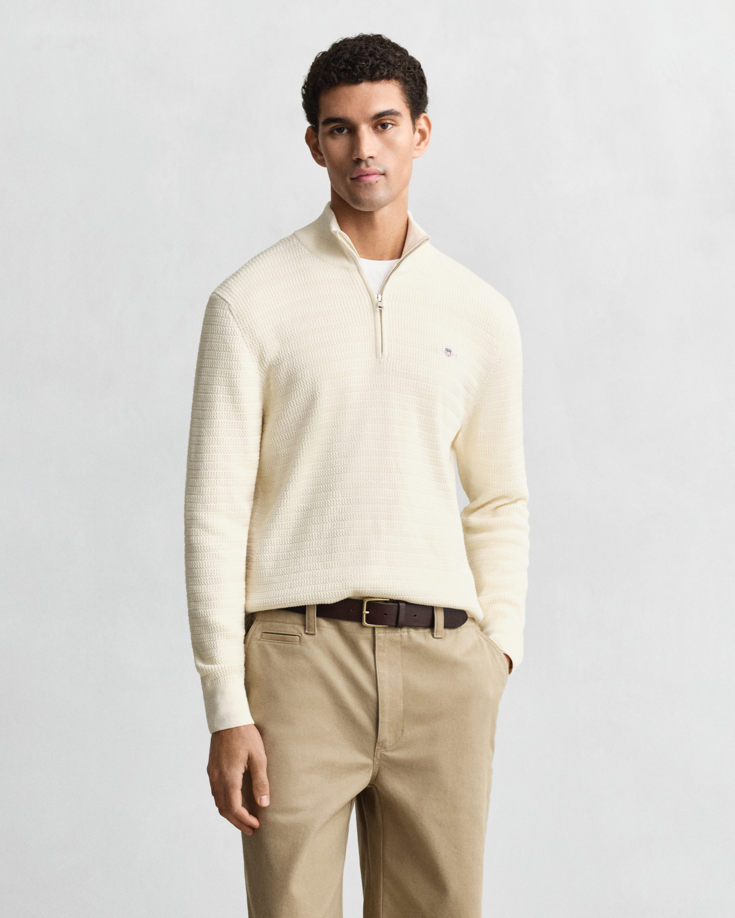 Gant Men's White Mini Cable Knit Half-Zip Sweater (Xxxl) Cream
