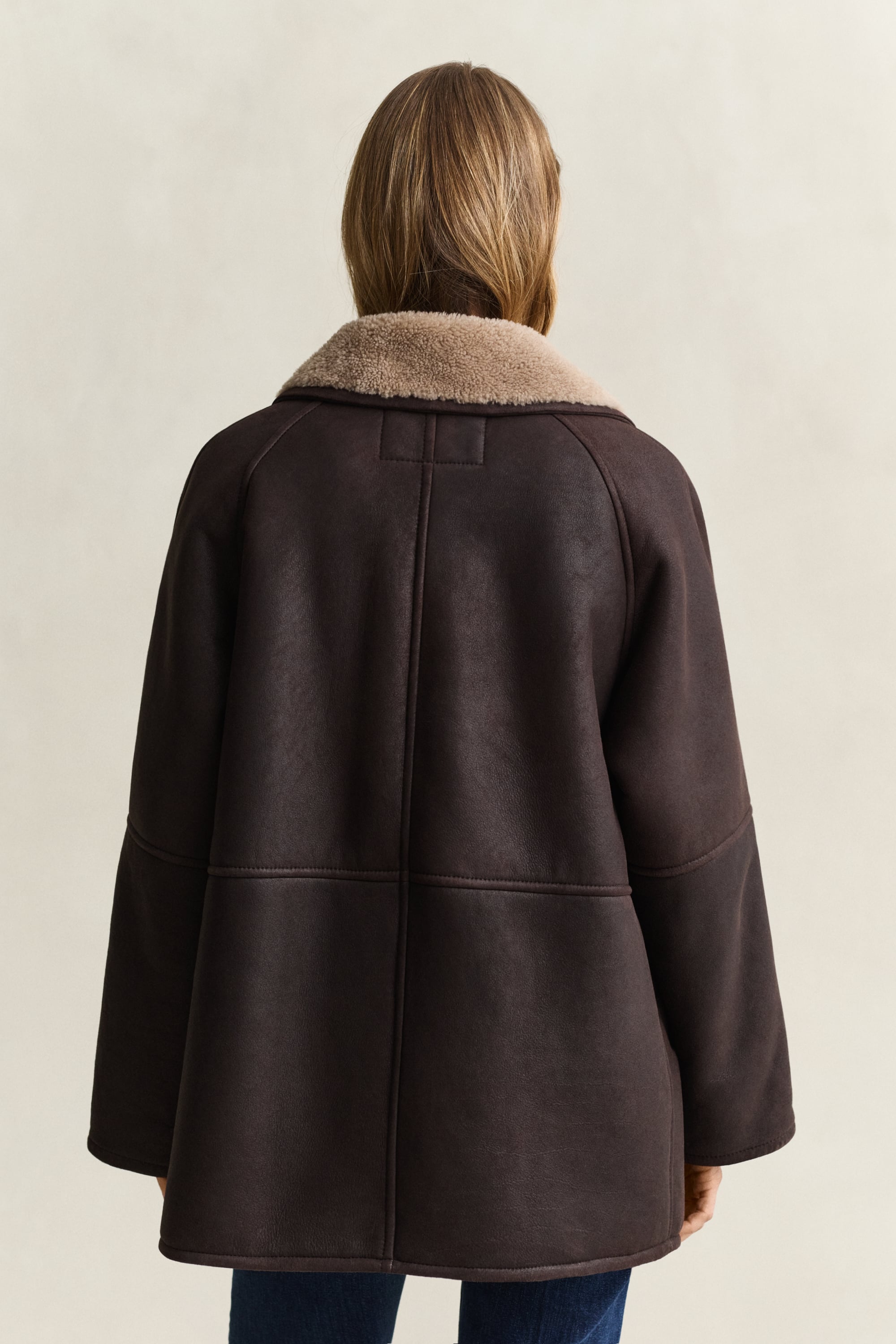 Gant Shearling Jacket In Deep Brown