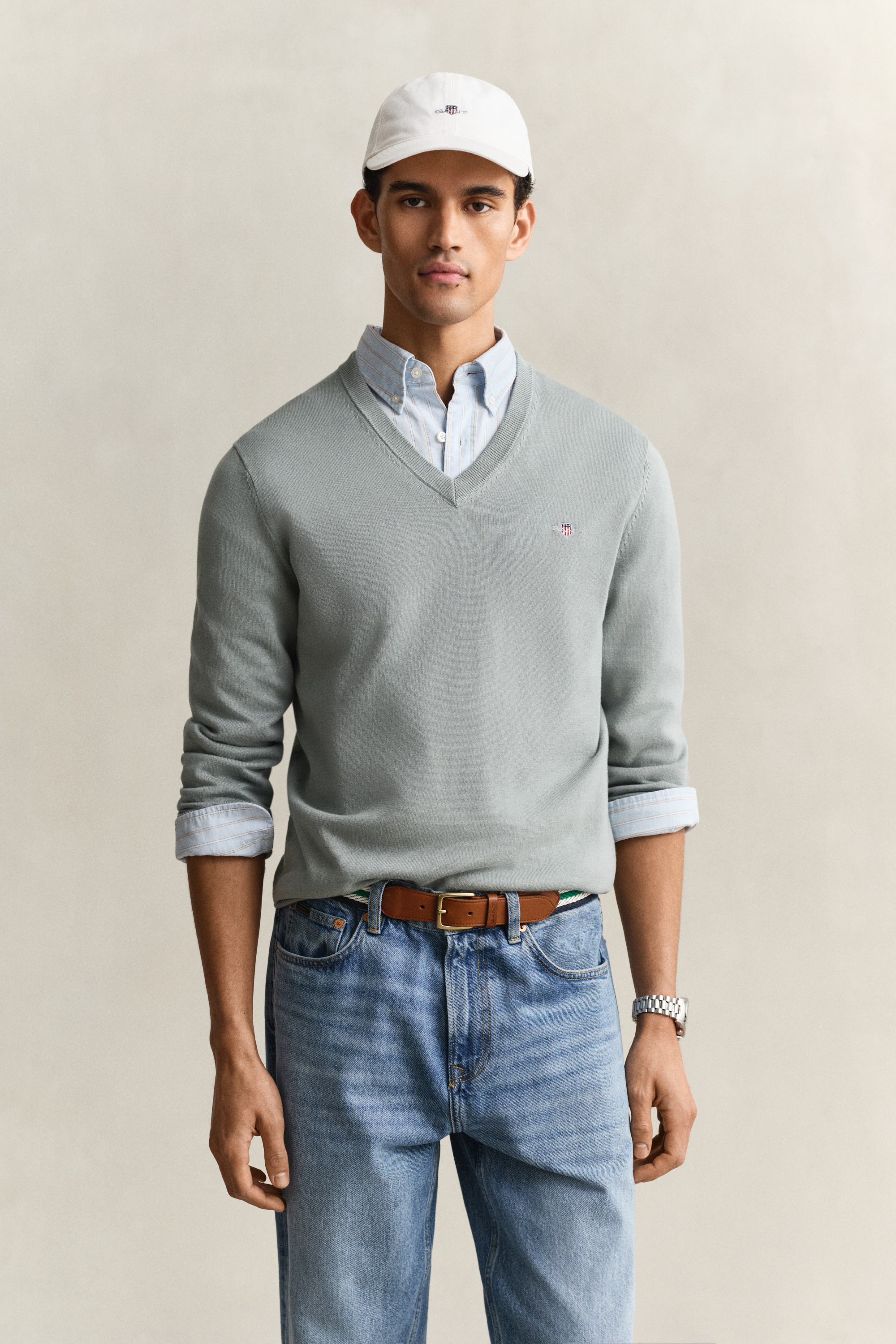 Gant Men's Ceramic Grey Classic Cotton V-Neck Sweater (Xxxl)