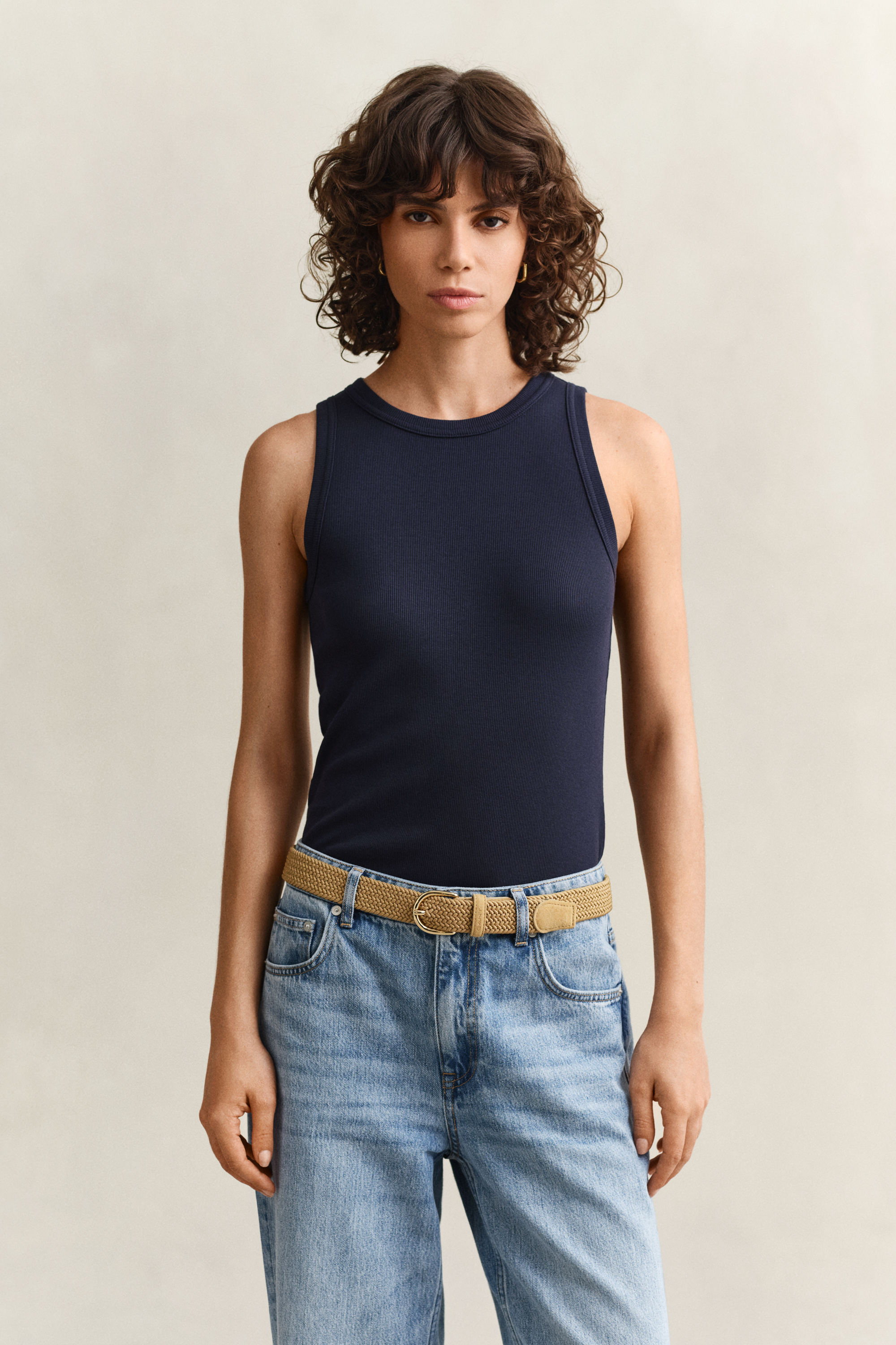 Gant Women's Navy Ribbed Tank Top (Xl) Evening Blue